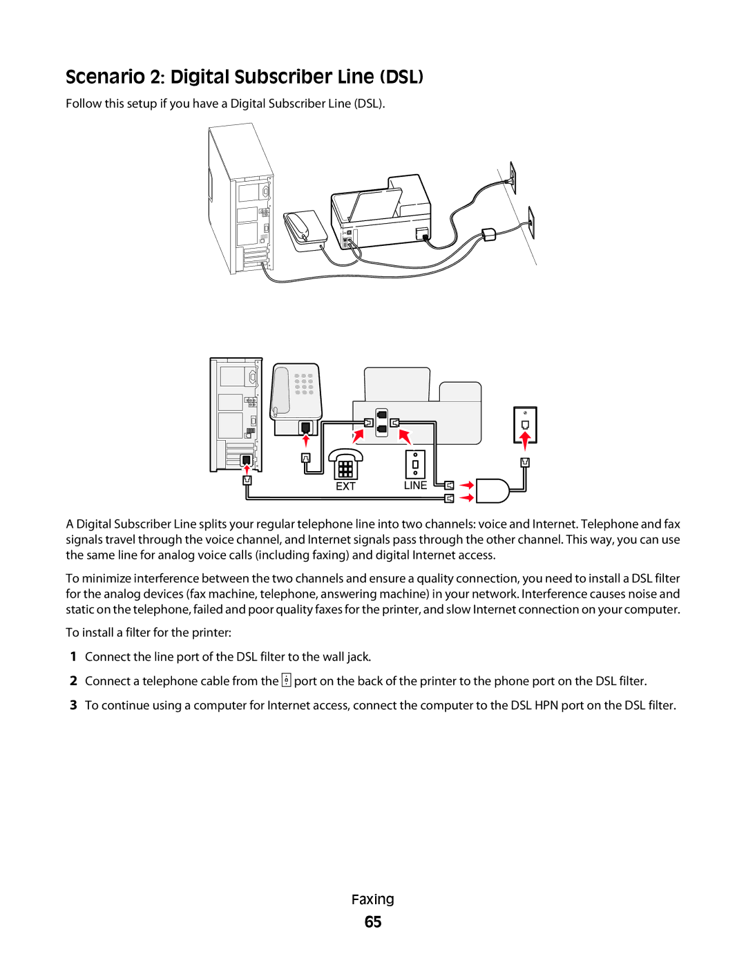 Lexmark S400 Series manual Scenario 2 Digital Subscriber Line DSL 