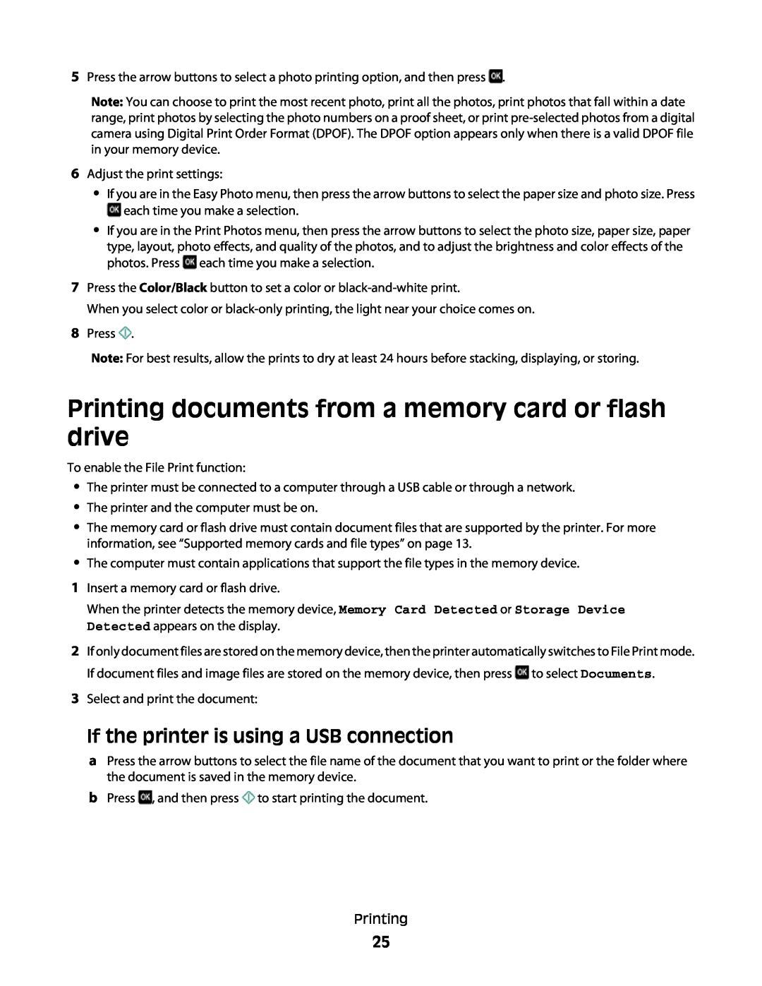 Lexmark S400 manual Printing documents from a memory card or flash drive, If the printer is using a USB connection 