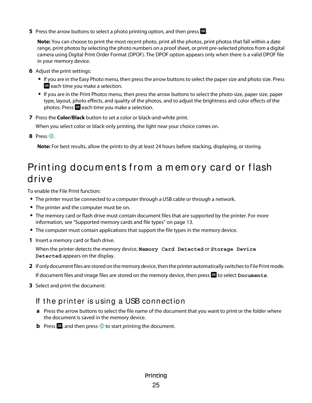 Lexmark S400 manual Printing documents from a memory card or flash drive, If the printer is using a USB connection 