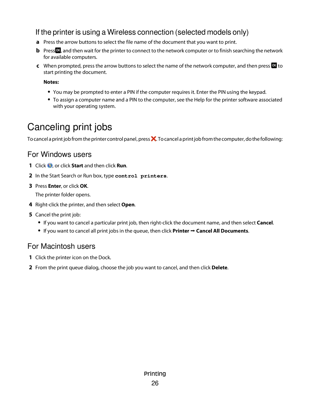 Lexmark S400 manual Canceling print jobs 