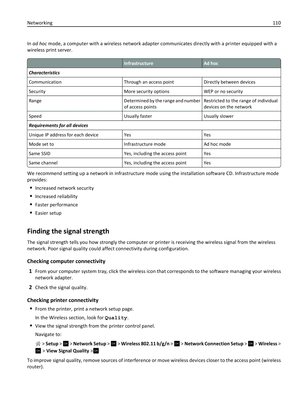 Lexmark S410, 40E manual Finding the signal strength, Checking computer connectivity, Checking printer connectivity 