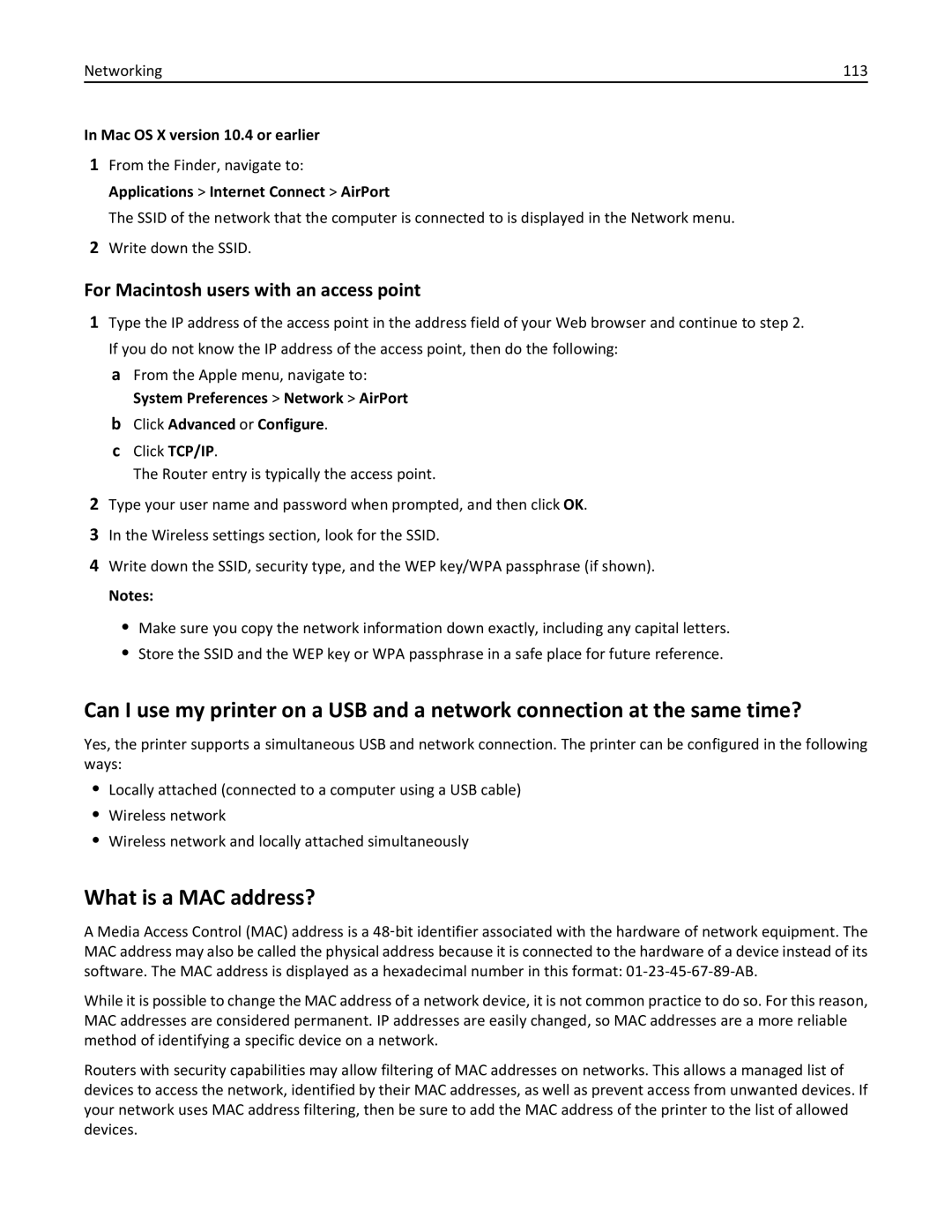 Lexmark 40E, S410 manual What is a MAC address?, For Macintosh users with an access point, Click Advanced or Configure 