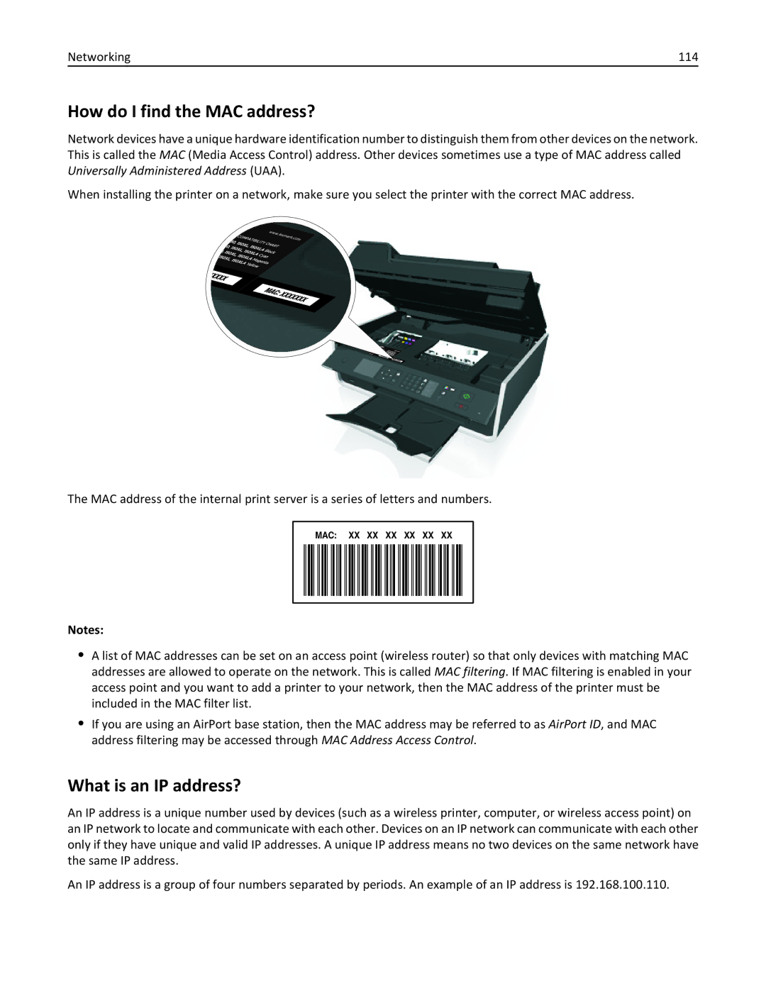 Lexmark S410, 40E manual How do I find the MAC address?, What is an IP address? 