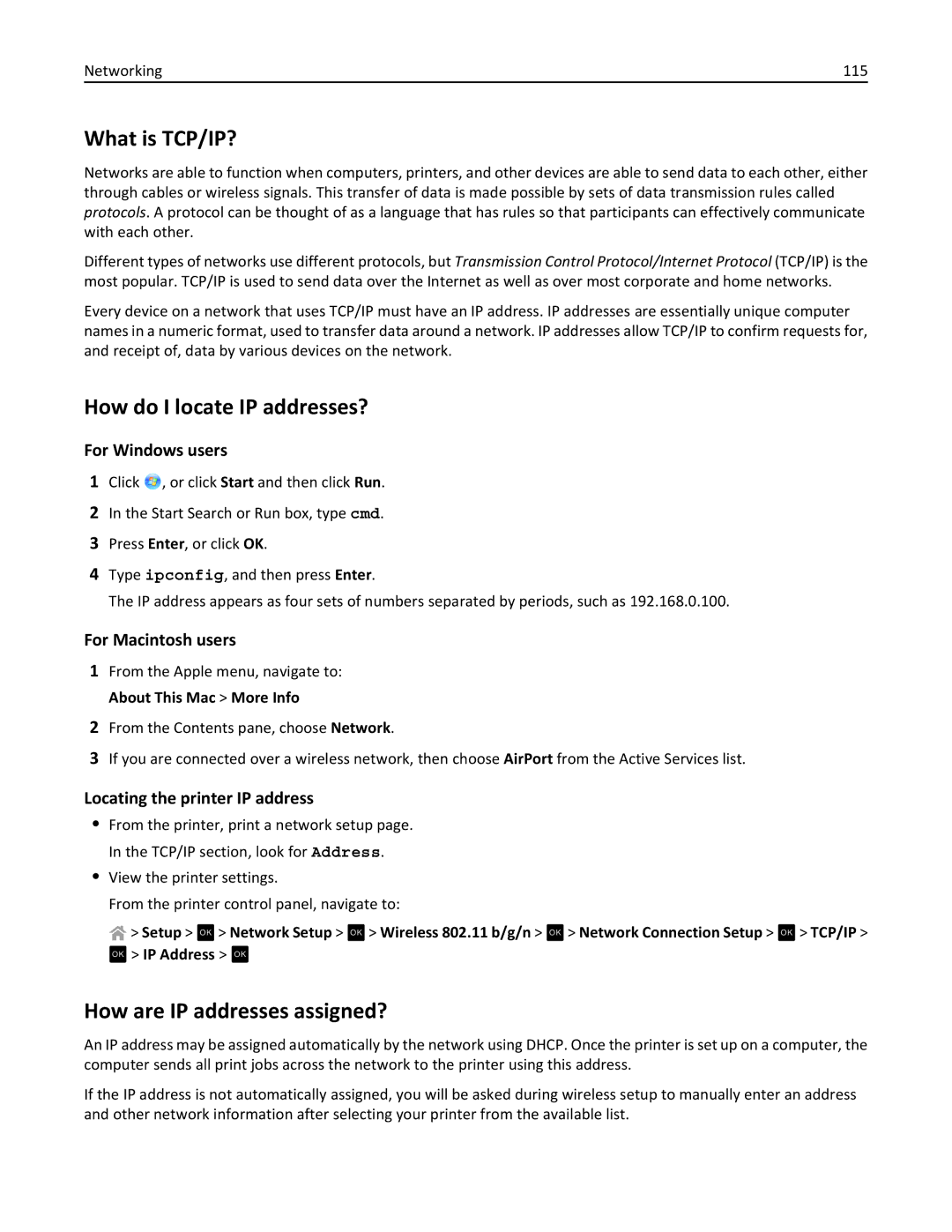 Lexmark 40E, S410 manual What is TCP/IP?, How do I locate IP addresses?, How are IP addresses assigned? 