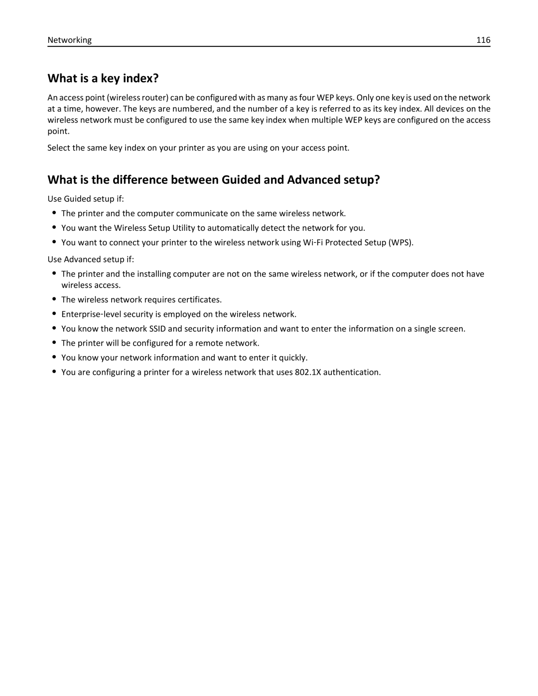 Lexmark S410, 40E manual What is a key index?, What is the difference between Guided and Advanced setup? 