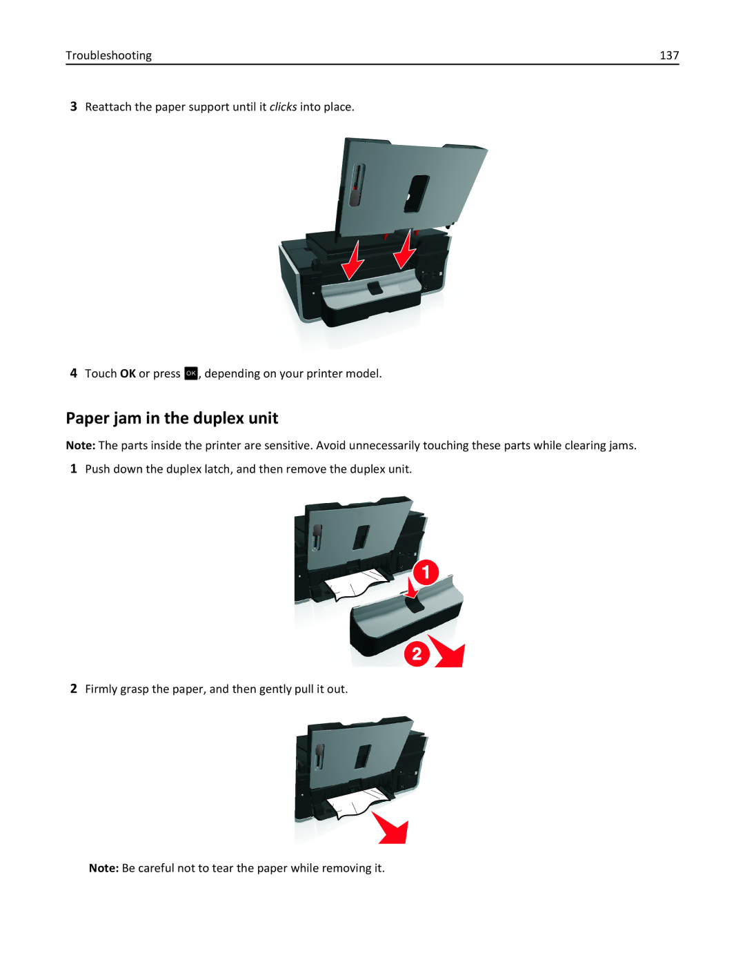 Lexmark 40E, S410 manual Paper jam in the duplex unit 