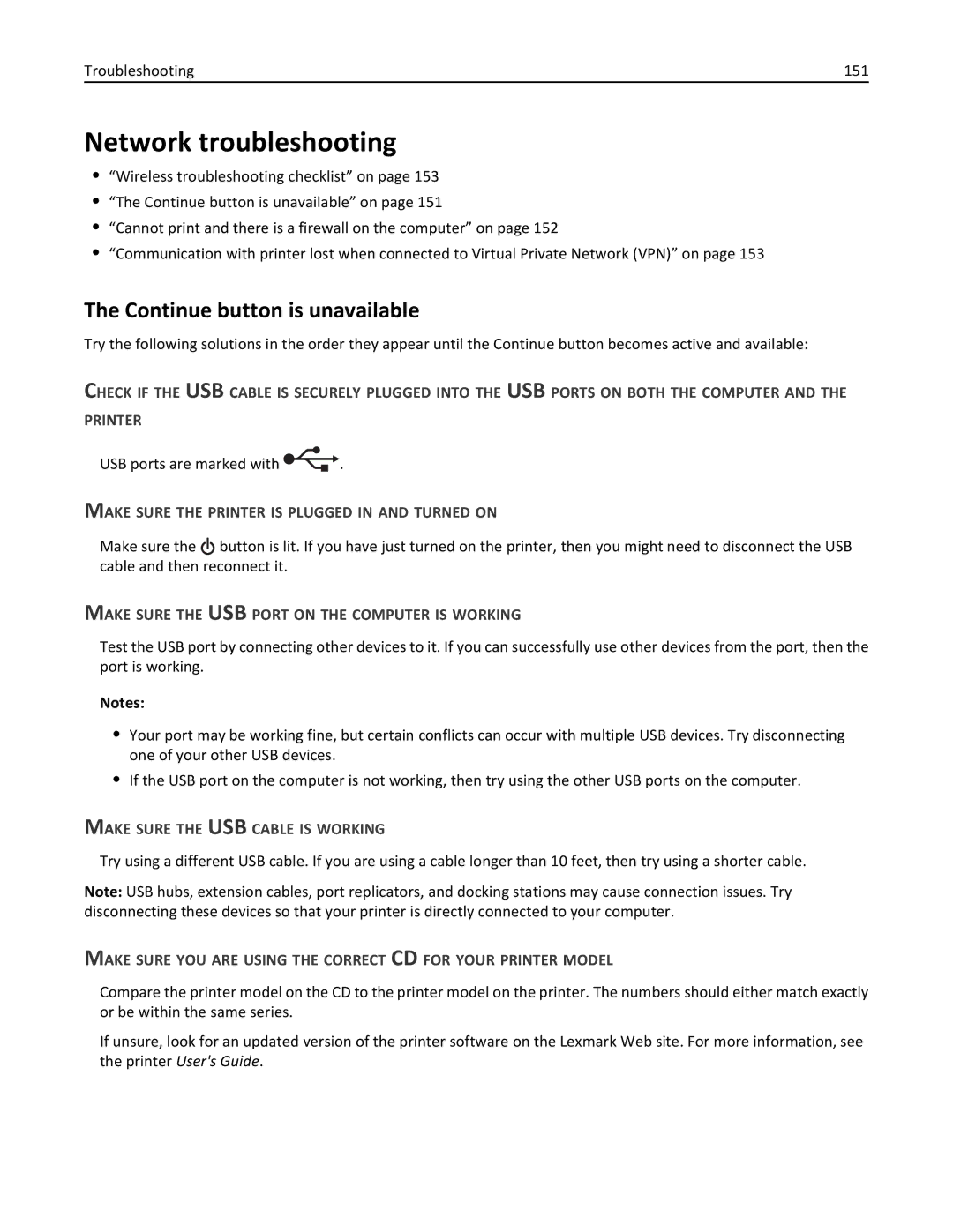 Lexmark 40E Network troubleshooting, Continue button is unavailable, Make Sure the Printer is Plugged in and Turned on 