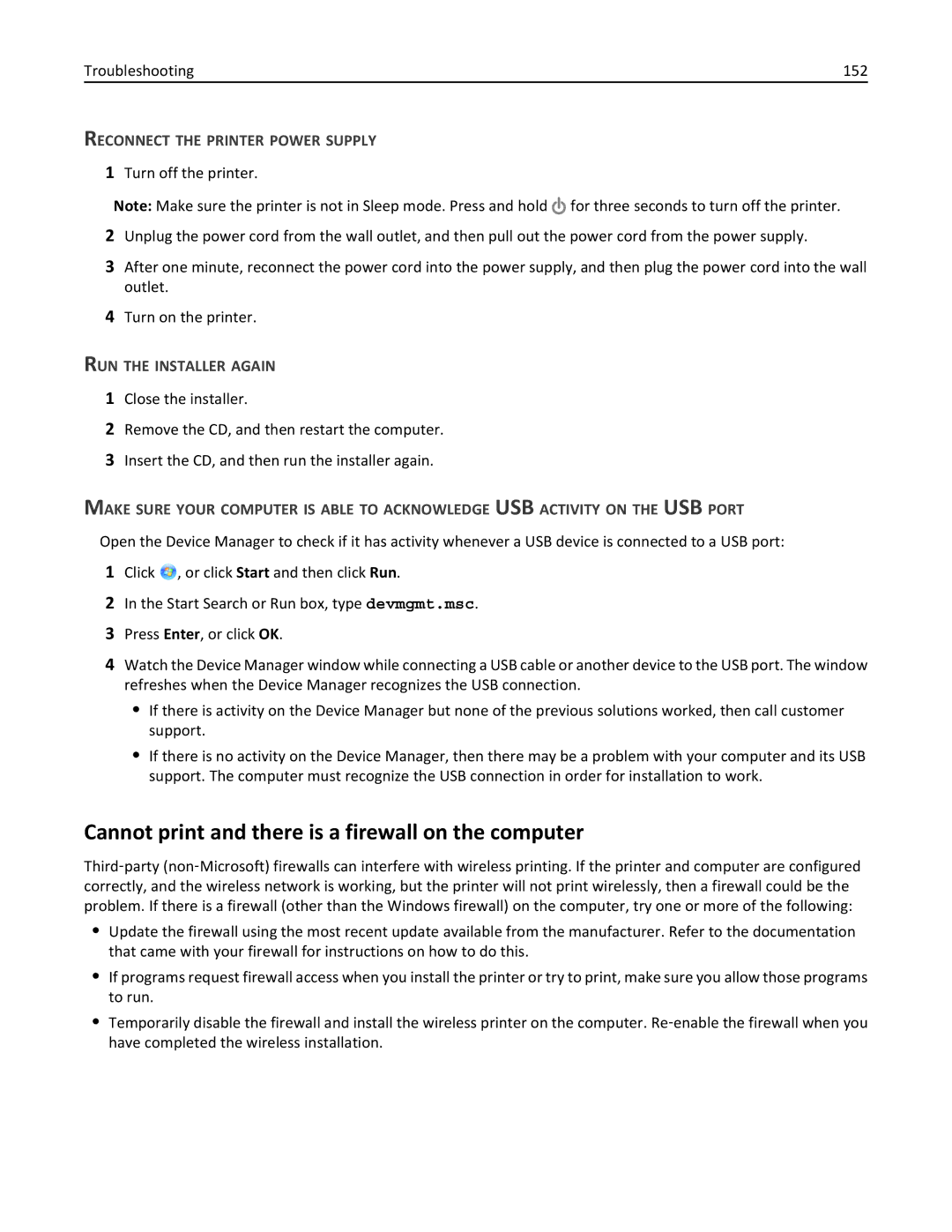 Lexmark S410, 40E manual Cannot print and there is a firewall on the computer, RUN the Installer Again 