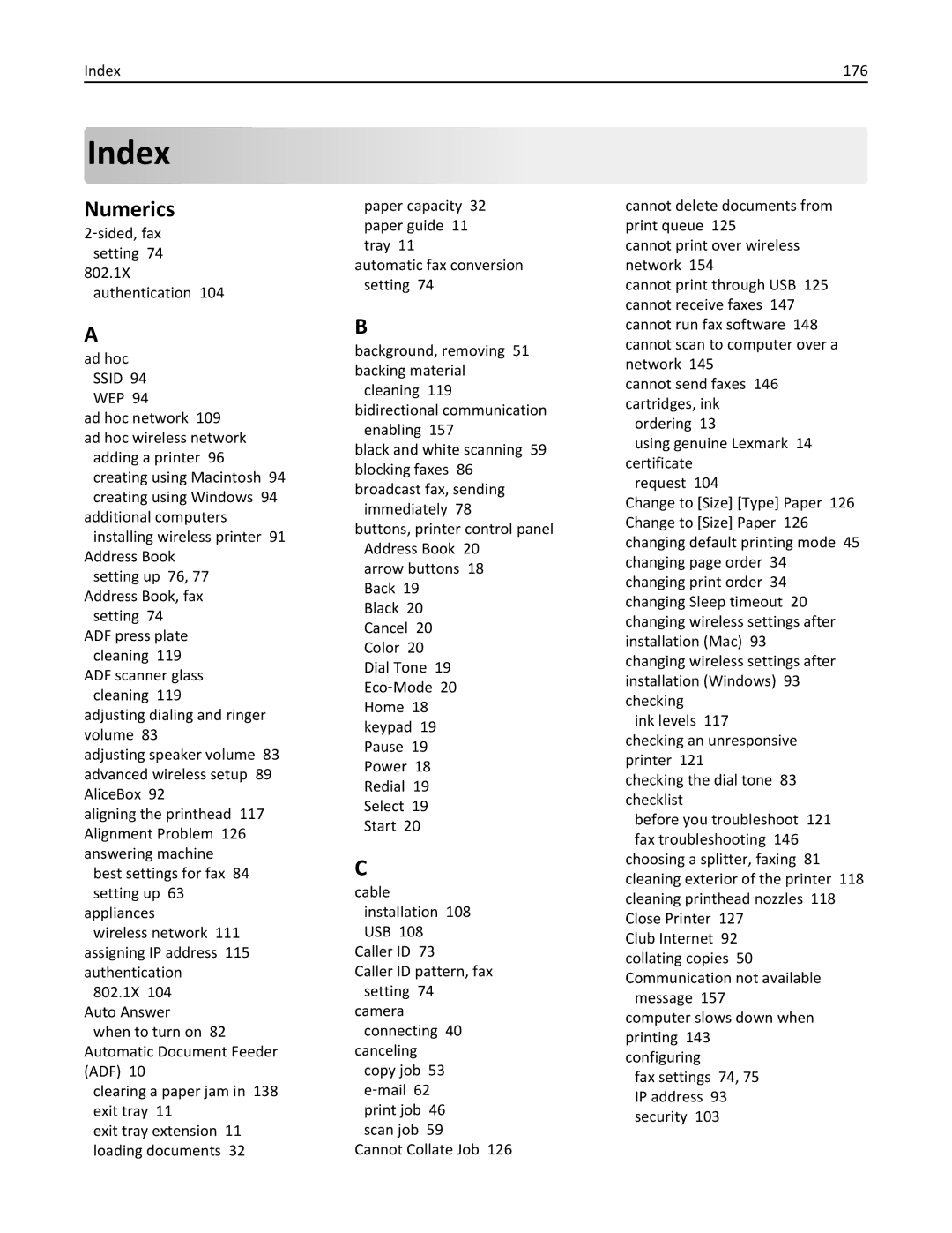 Lexmark S410, 40E manual Index, Numerics 