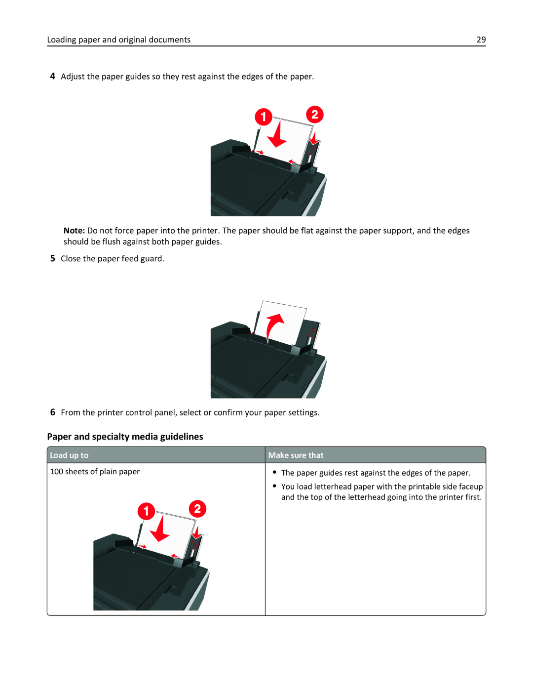 Lexmark 40E, S410 manual Paper and specialty media guidelines, Load up to Make sure that 