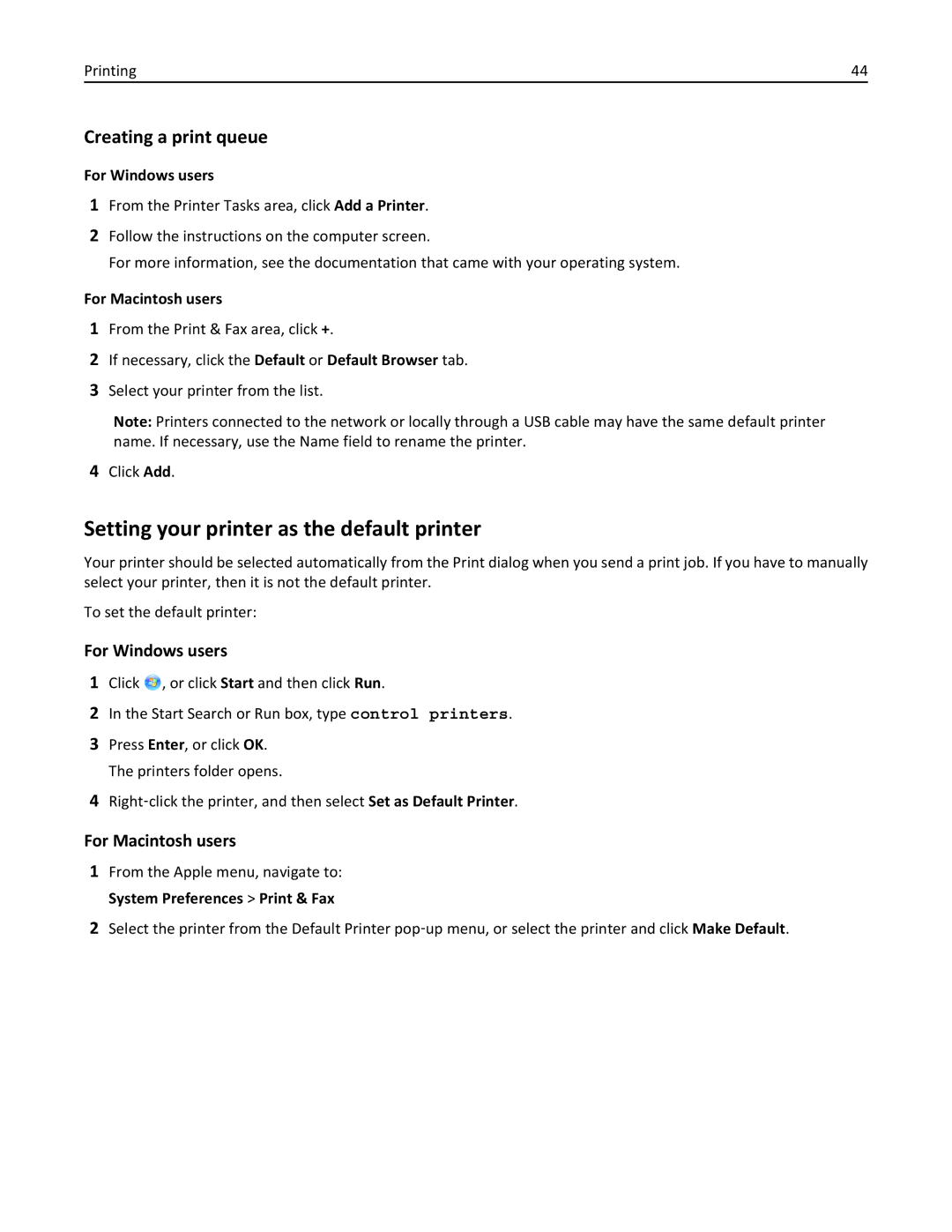 Lexmark S410, 40E manual Setting your printer as the default printer, Creating a print queue, For Windows users 