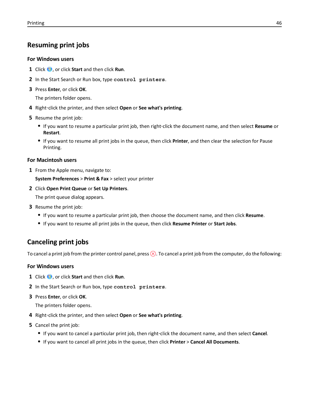 Lexmark S410, 40E manual Resuming print jobs, Canceling print jobs 