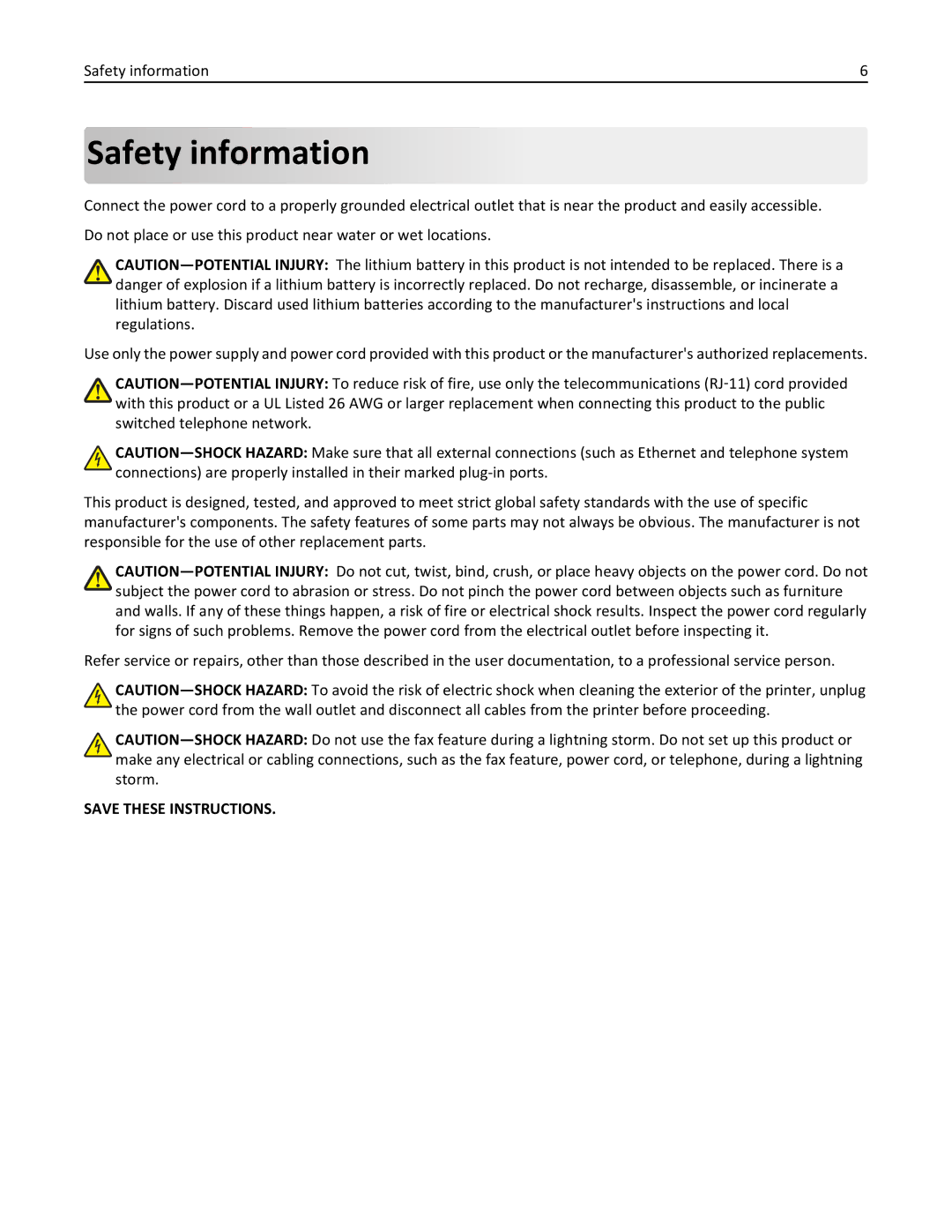 Lexmark S410, 40E manual Safety information 