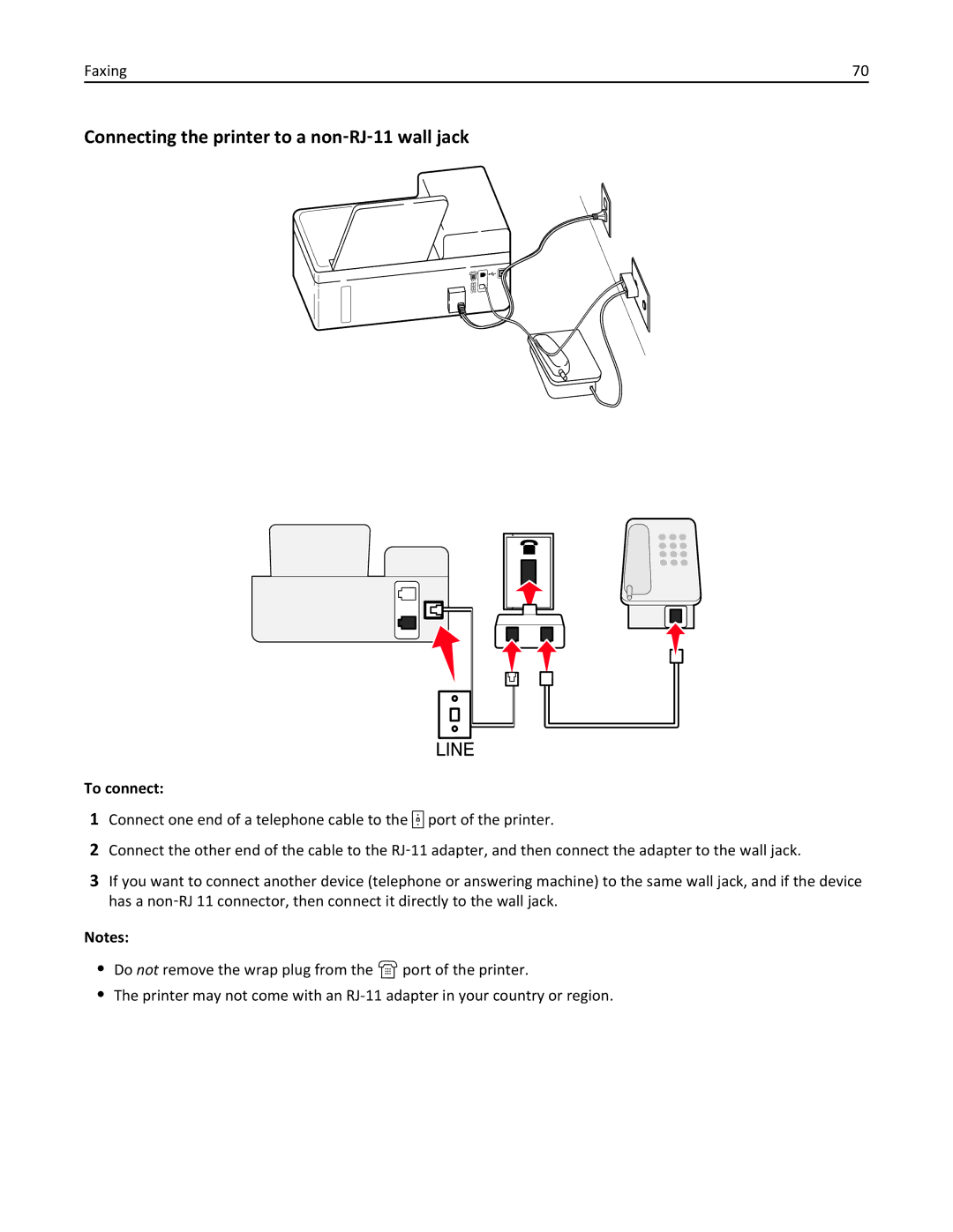 Lexmark S410, 40E manual Connecting the printer to a non‑RJ‑11 wall jack 