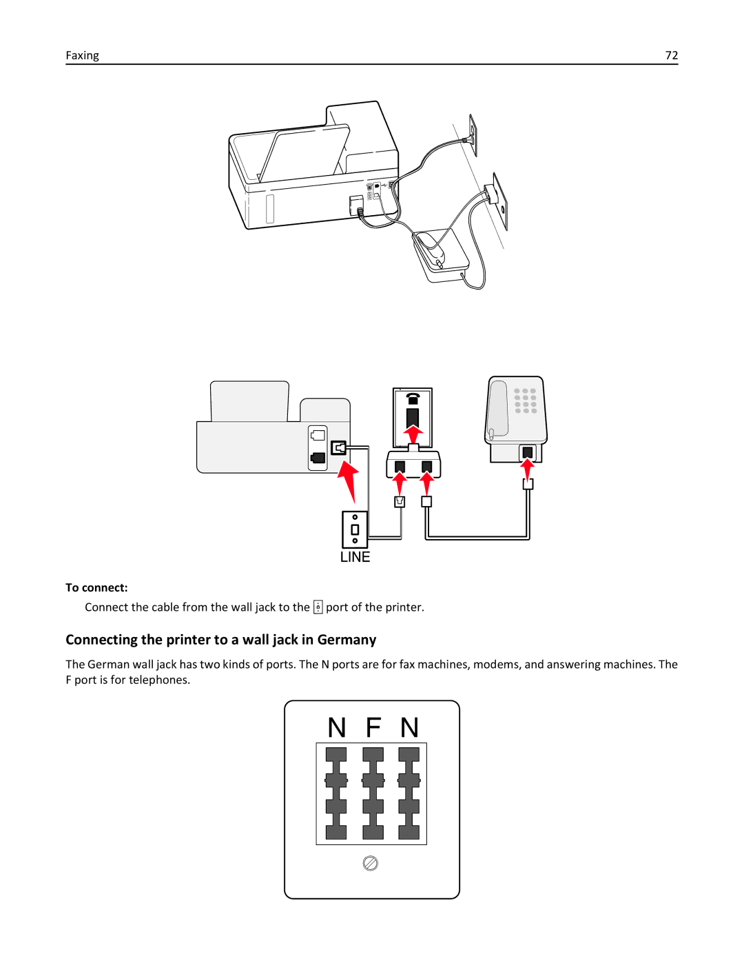 Lexmark S410, 40E manual Connecting the printer to a wall jack in Germany 