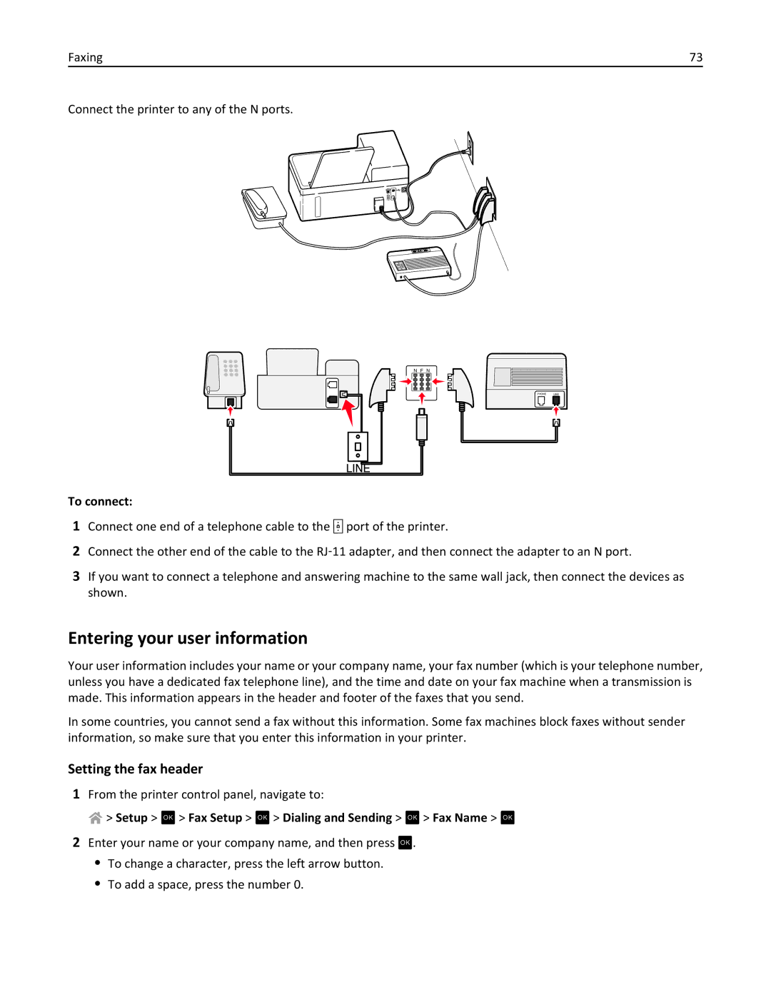 Lexmark 40E, S410 manual Entering your user information, Setting the fax header 