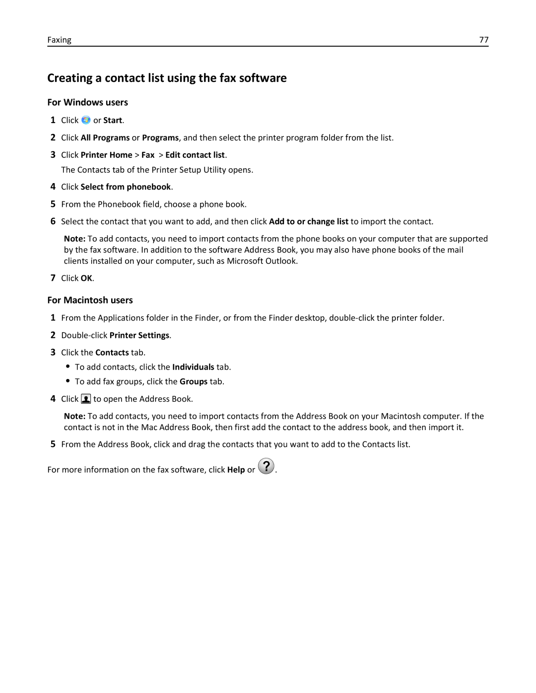 Lexmark 40E, S410 manual Creating a contact list using the fax software, Click Printer Home Fax Edit contact list 