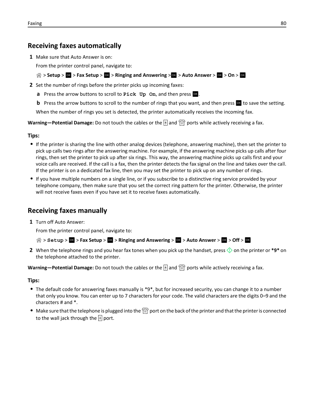 Lexmark S410, 40E Receiving faxes automatically, Receiving faxes manually, Tips 