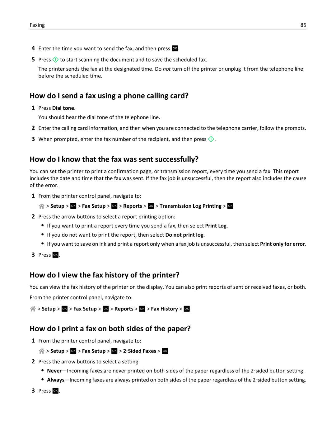 Lexmark 40E, S410 manual How do I send a fax using a phone calling card?, How do I know that the fax was sent successfully? 