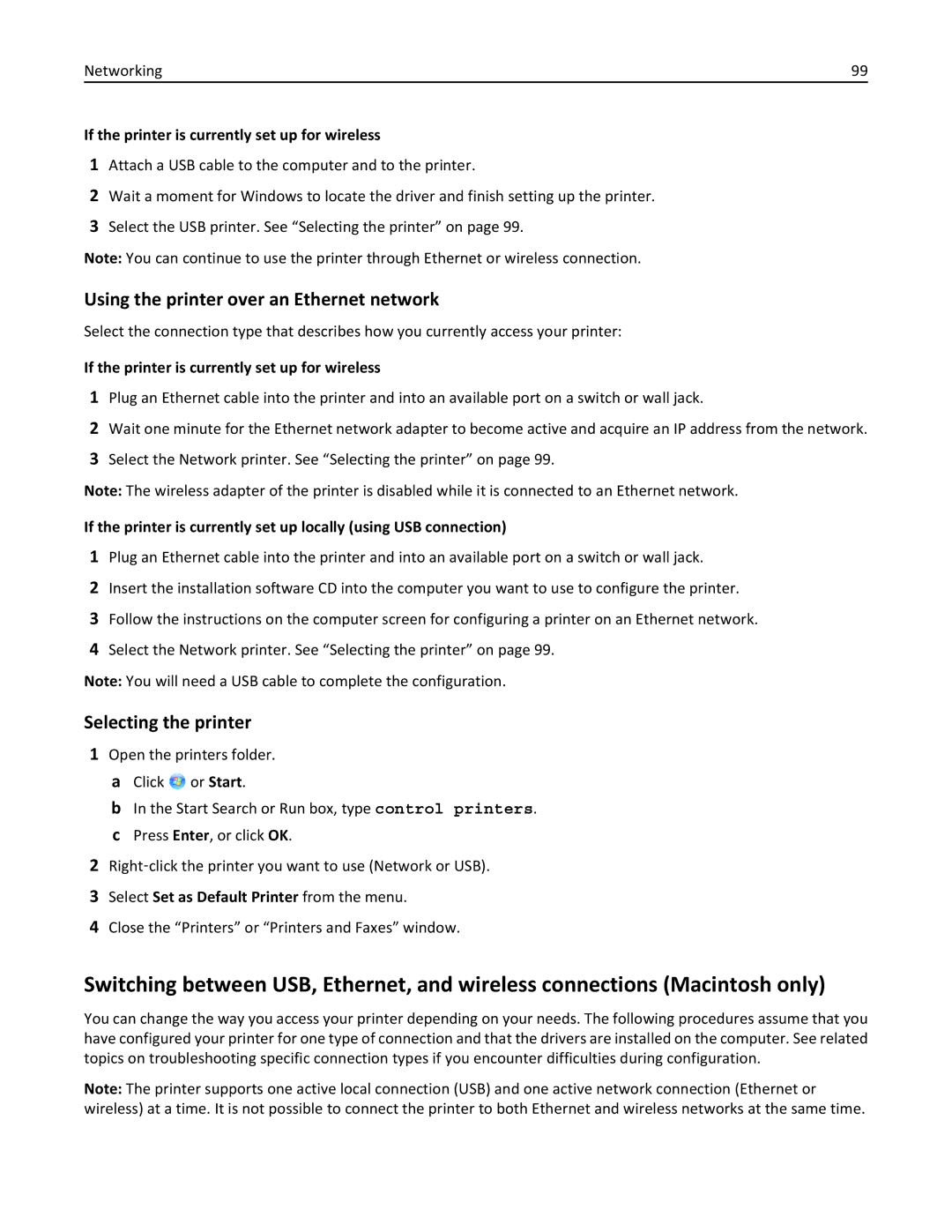 Lexmark 40E Using the printer over an Ethernet network, Selecting the printer, Select Set as Default Printer from the menu 