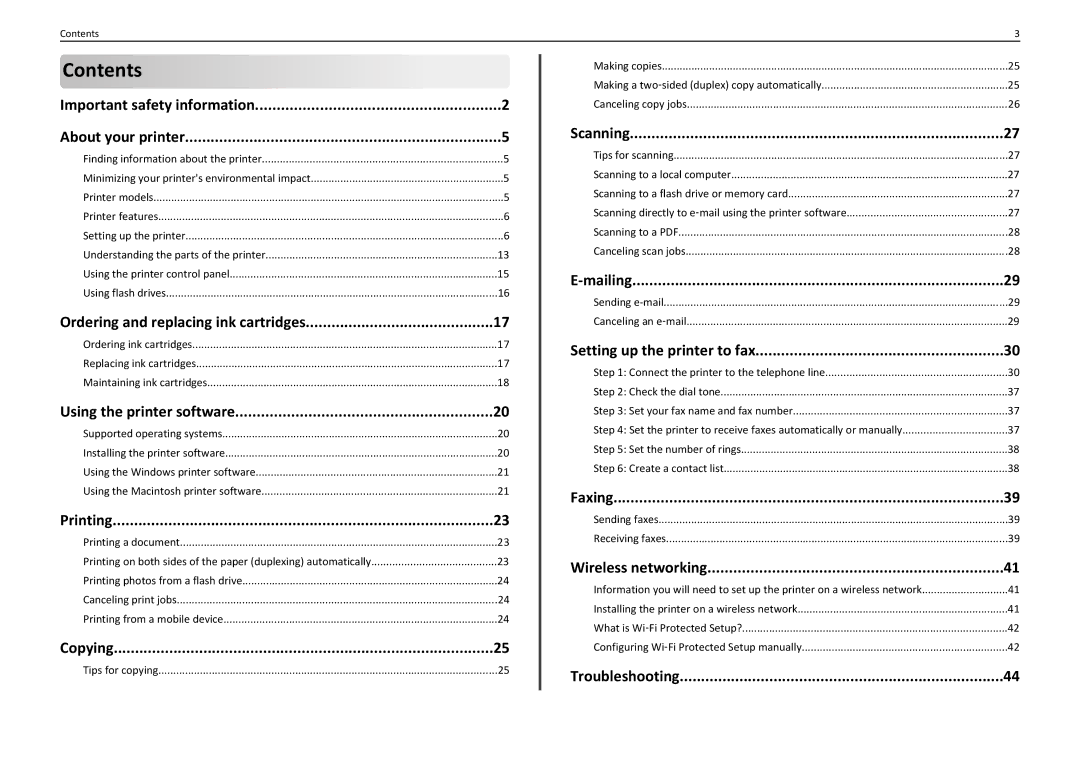 Lexmark S410, S415, 90T4110 manual Contents 