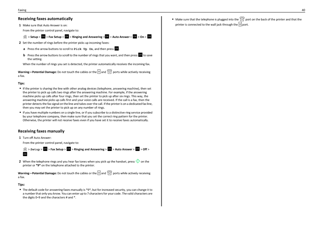 Lexmark S415, S410, 90T4110 Receiving faxes automatically, Receiving faxes manually, Tips 