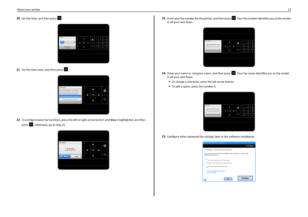 Lexmark S410 manual About your printer Set the time, and then press OK, Set the time zone, and then press OK 