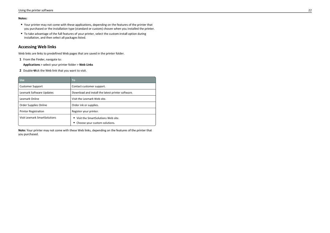 Lexmark S410 manual Accessing Web links 