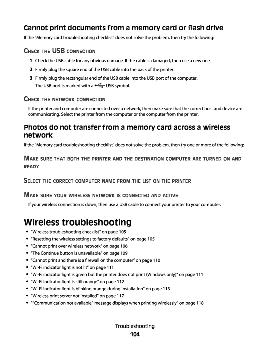 Lexmark 301 Wireless troubleshooting, Cannot print documents from a memory card or flash drive, Check The Usb Connection 