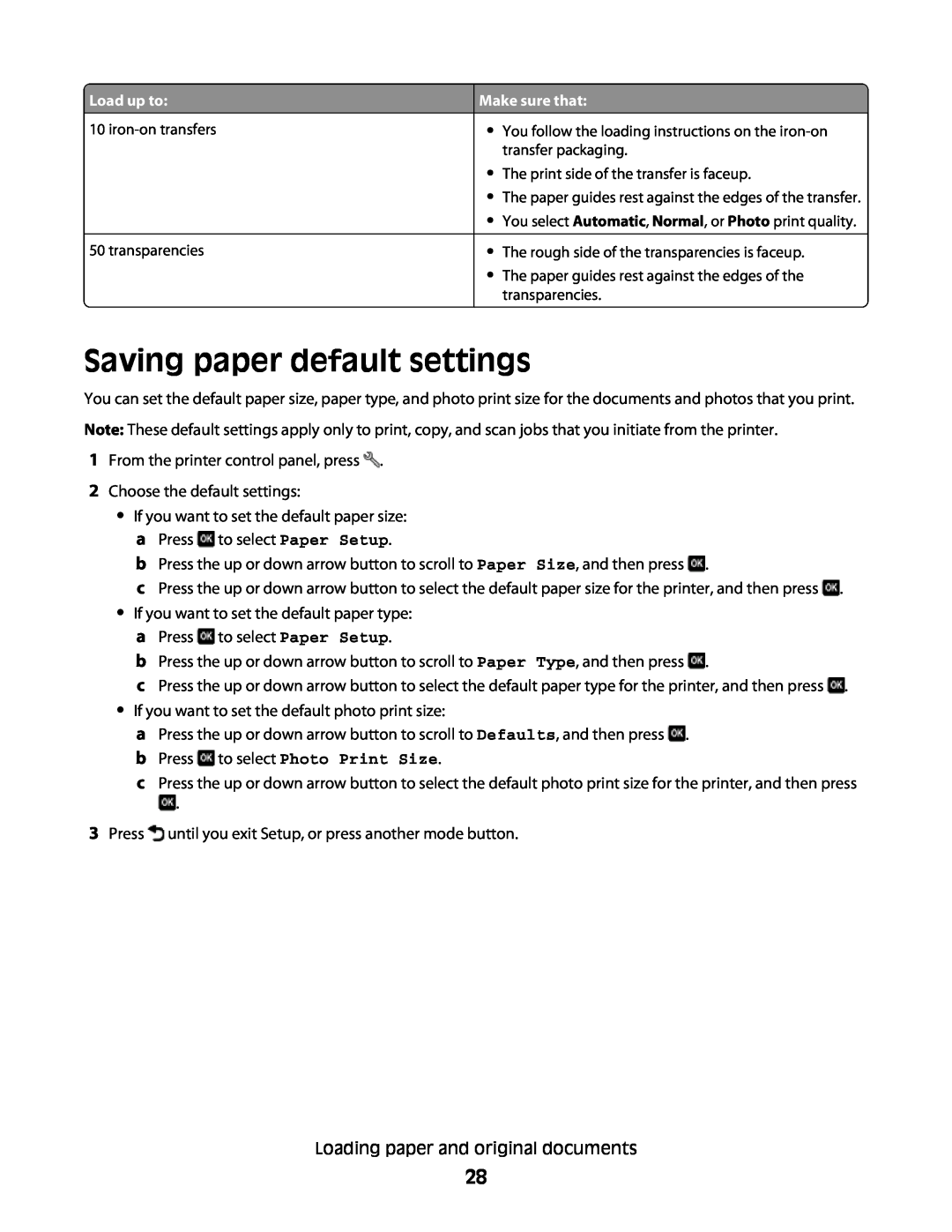 Lexmark 30E, S500, 301 manual Saving paper default settings 