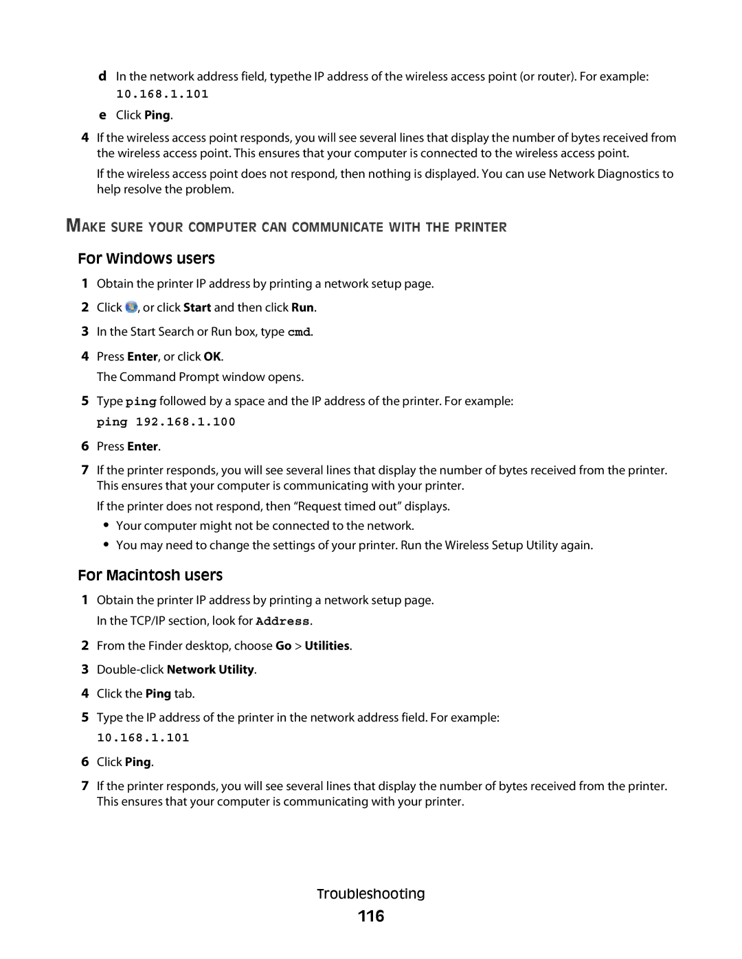 Lexmark 301, S500, 30E manual 10.168.1.101, Make Sure Your Computer can Communicate with the Printer 