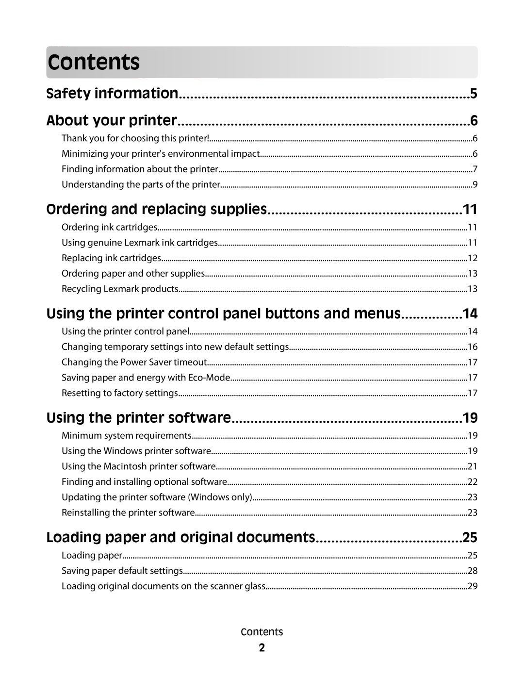 Lexmark 301, S500, 30E manual Contents 