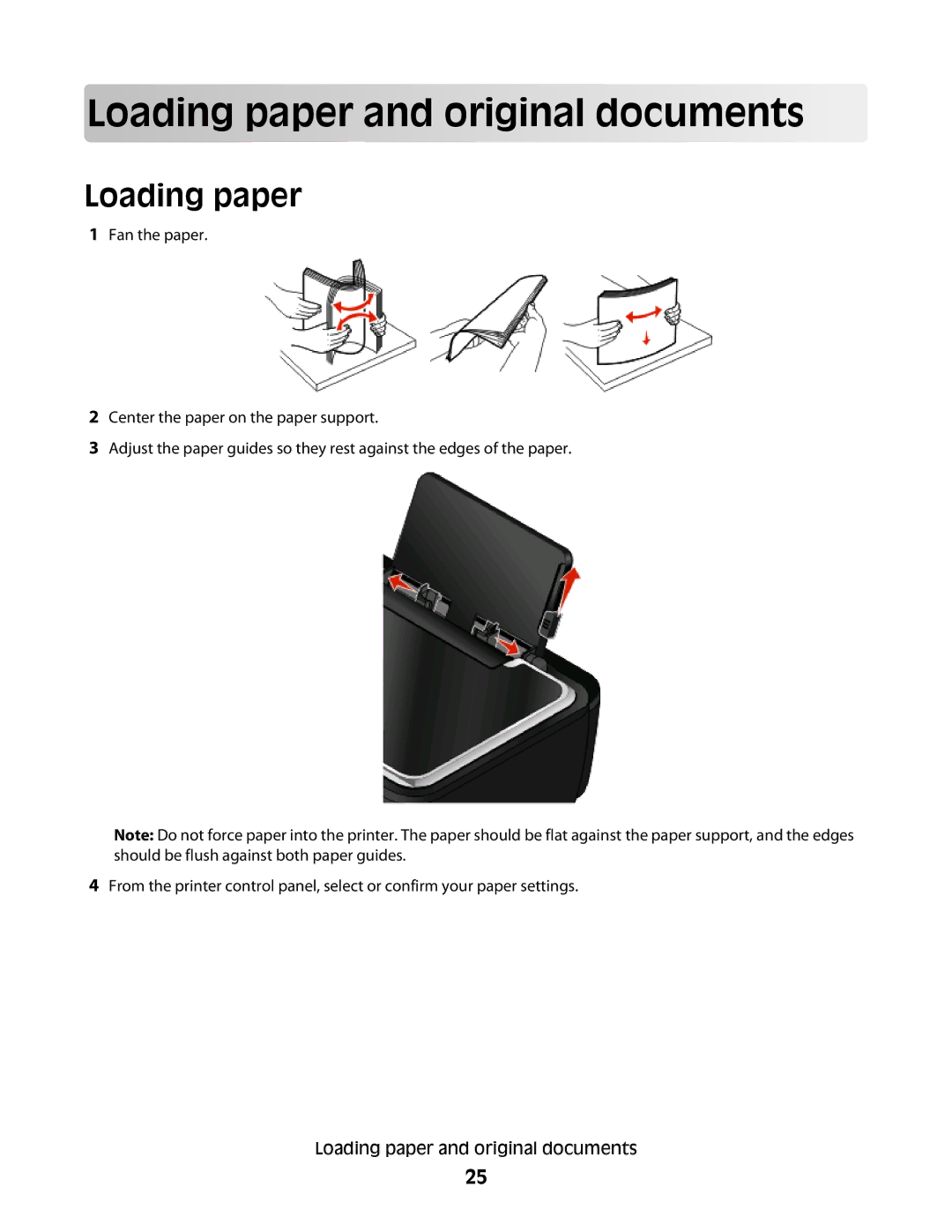 Lexmark 30E, S500, 301 manual Load in g pape r a nd ori gi nal do cu m ents, Loading paper 