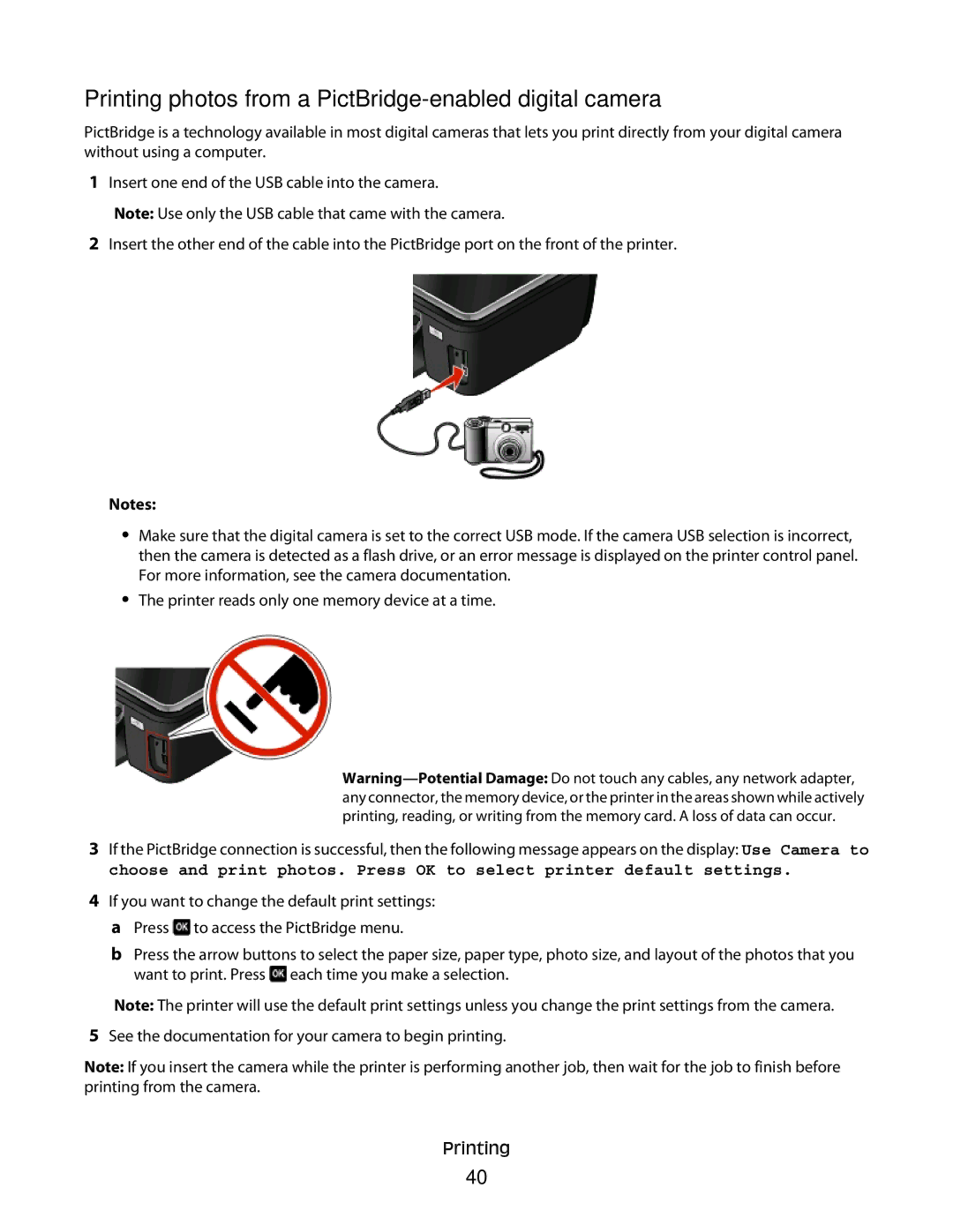 Lexmark 30E, S500, 301 manual Printing photos from a PictBridge-enabled digital camera 