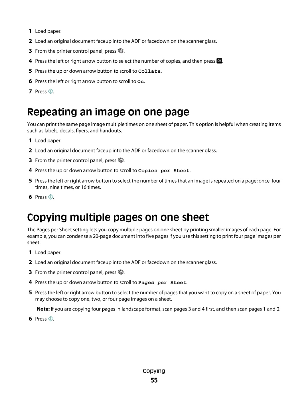 Lexmark 30E, S500, 301 manual Repeating an image on one, Copying multiple pages on one sheet 