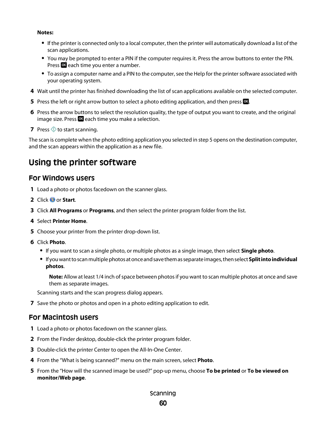 Lexmark S500, 30E, 301 manual Using the printer software, For Windows users 