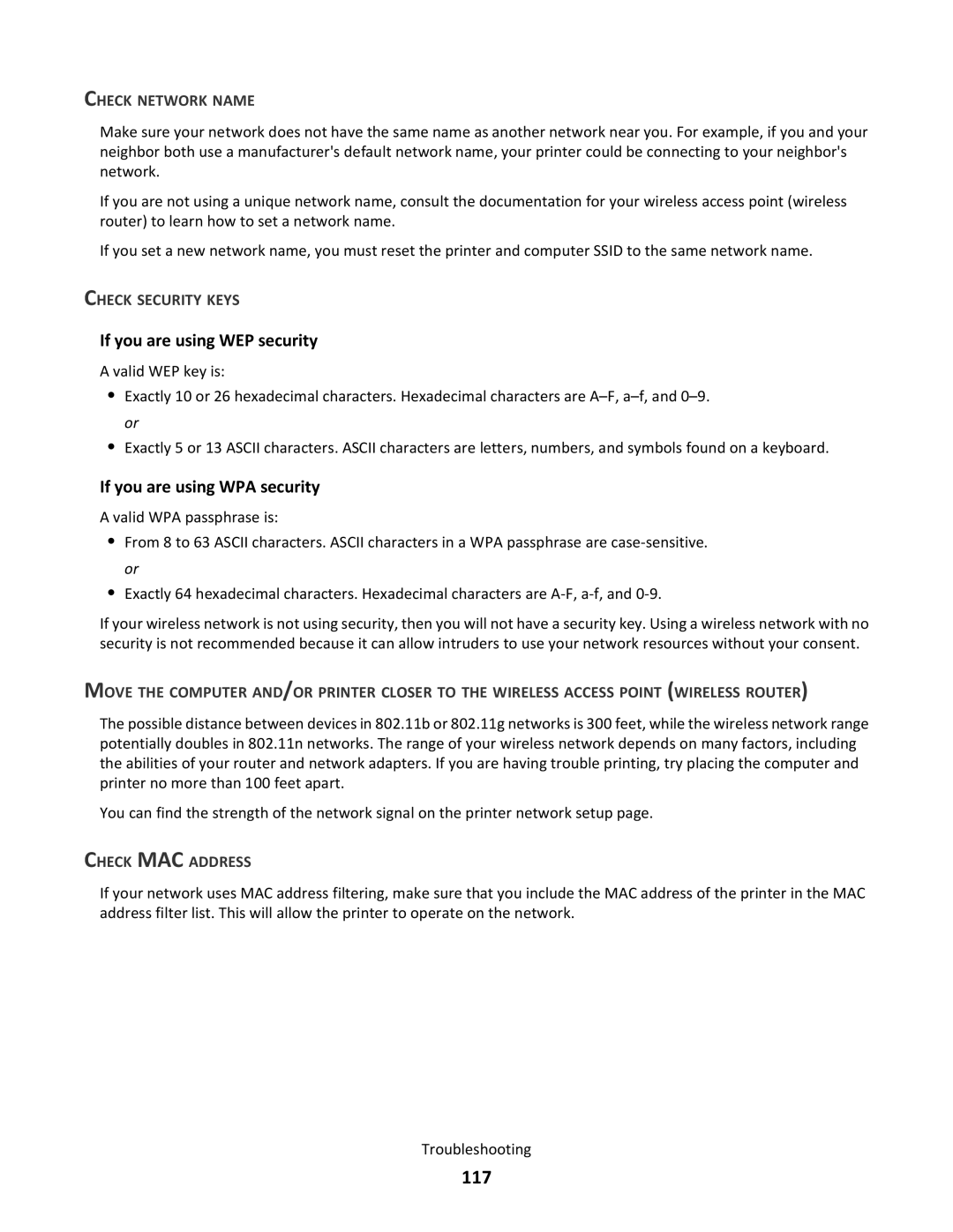 Lexmark 30E, S500 SERIES, 3EN, 31N, 30P manual 117, If you are using WEP security, If you are using WPA security 