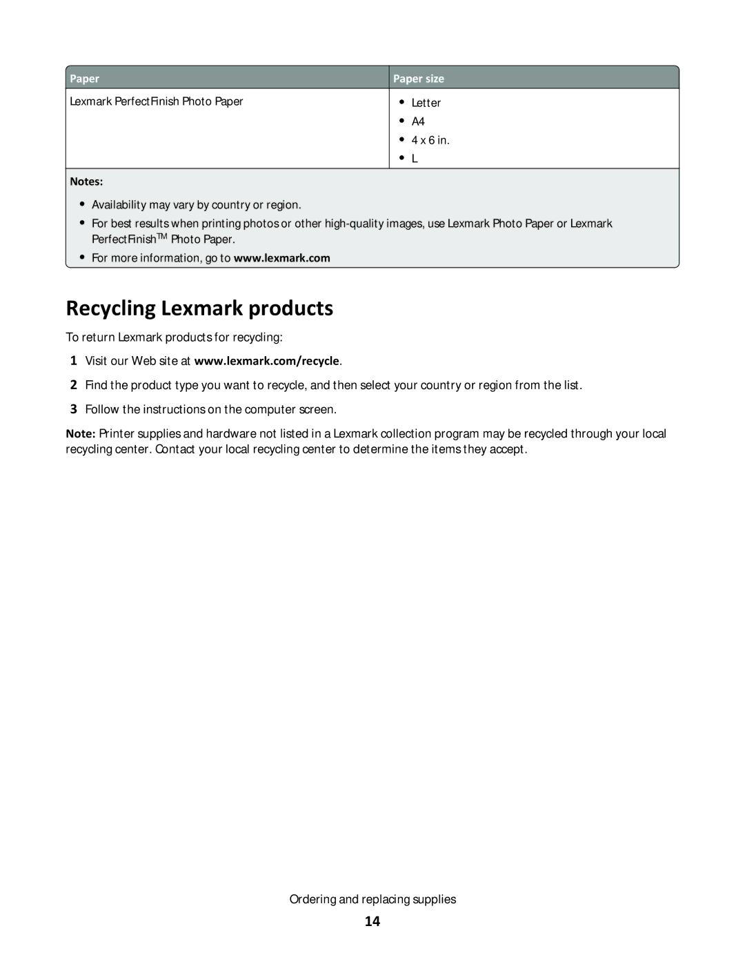 Lexmark 30P, S500 SERIES, 3EN, 30E, 31N manual Recycling Lexmark products 