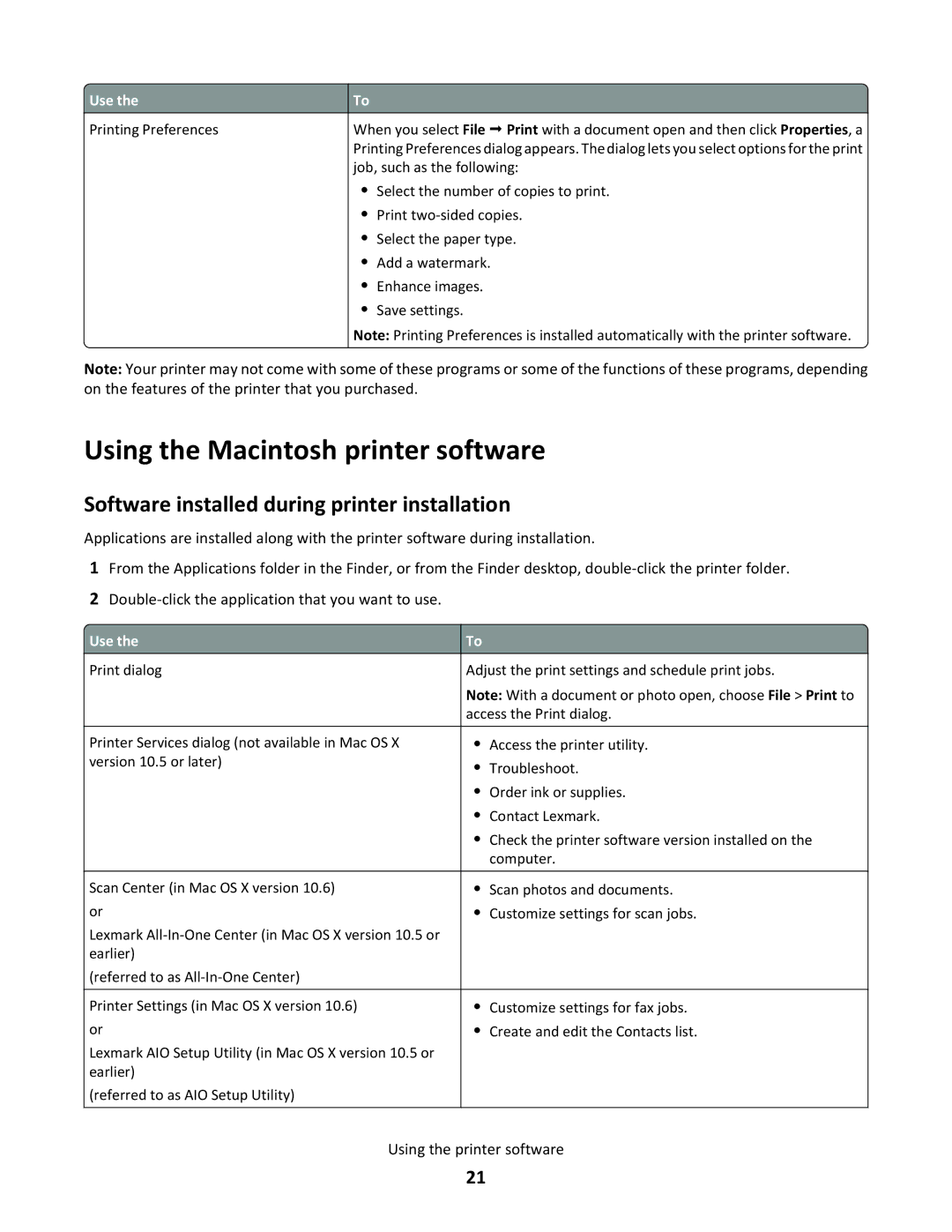 Lexmark 3EN, S500 SERIES, 30E, 31N, 30P manual Using the Macintosh printer software 