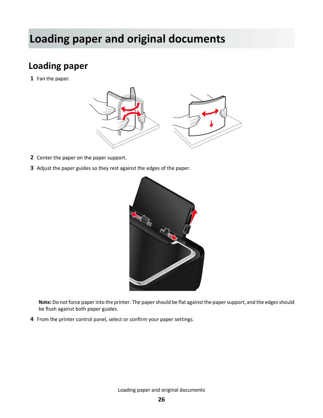 Lexmark 3EN, S500 SERIES, 30E, 31N, 30P manual Loading pap er and origina l documents, Loading paper 