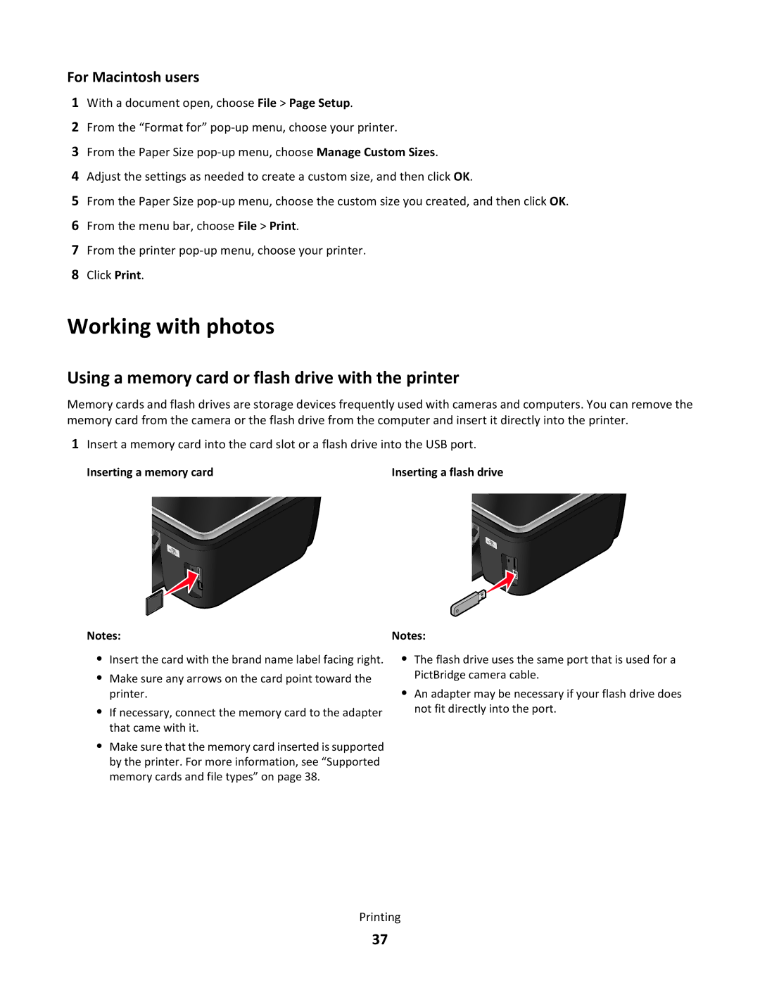 Lexmark 30E, S500 SERIES, 3EN, 31N, 30P manual Working with photos, Using a memory card or flash drive with the printer 