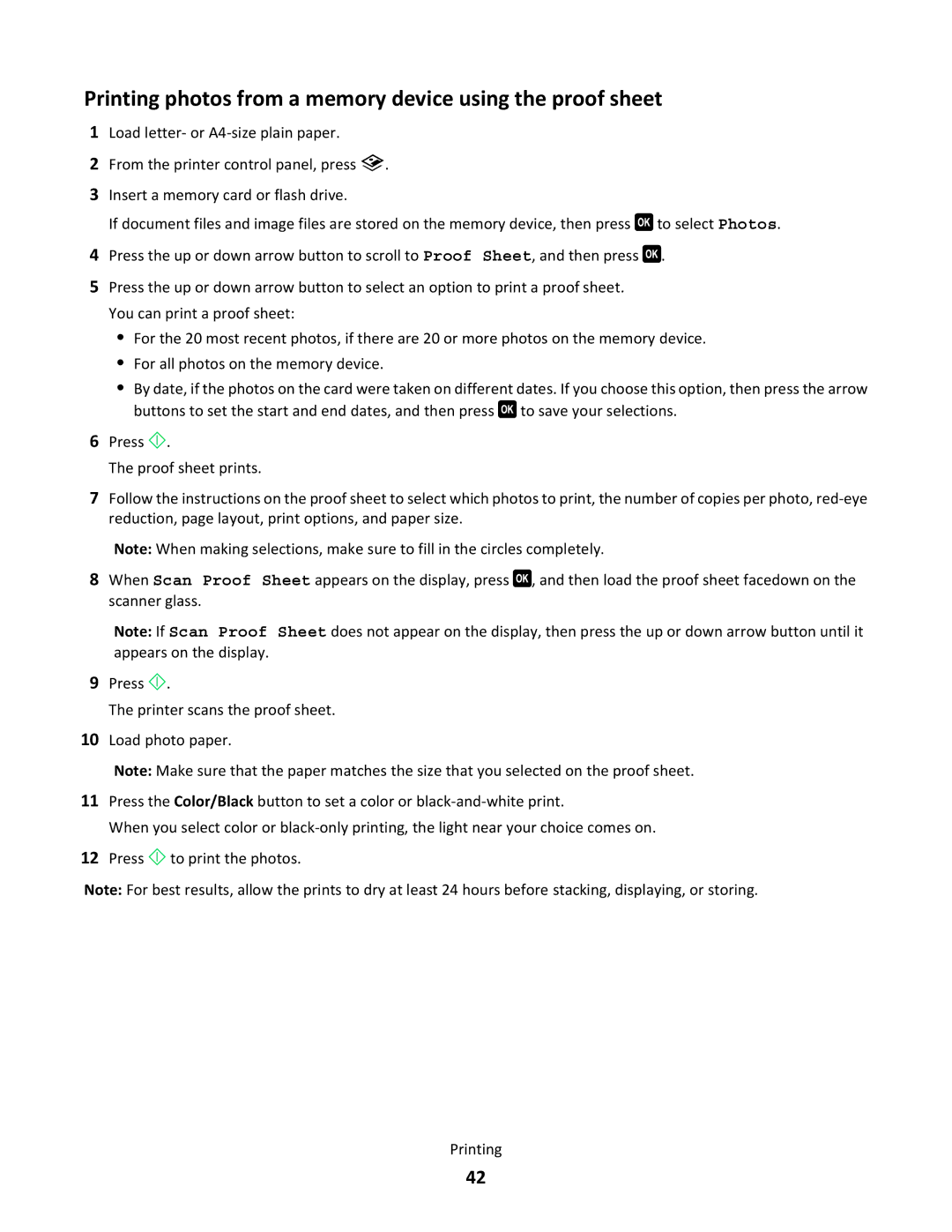 Lexmark 30E, S500 SERIES, 3EN, 31N, 30P manual Printing photos from a memory device using the proof sheet 