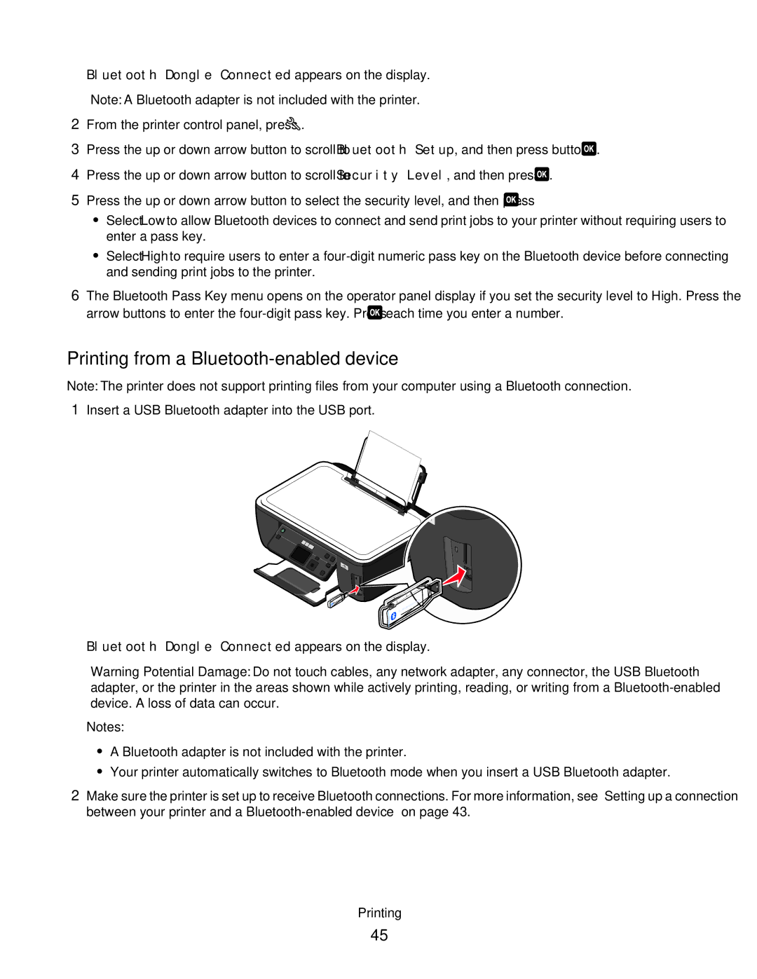 Lexmark S500 SERIES, 3EN, 30E, 31N, 30P manual Printing from a Bluetooth-enabled device 