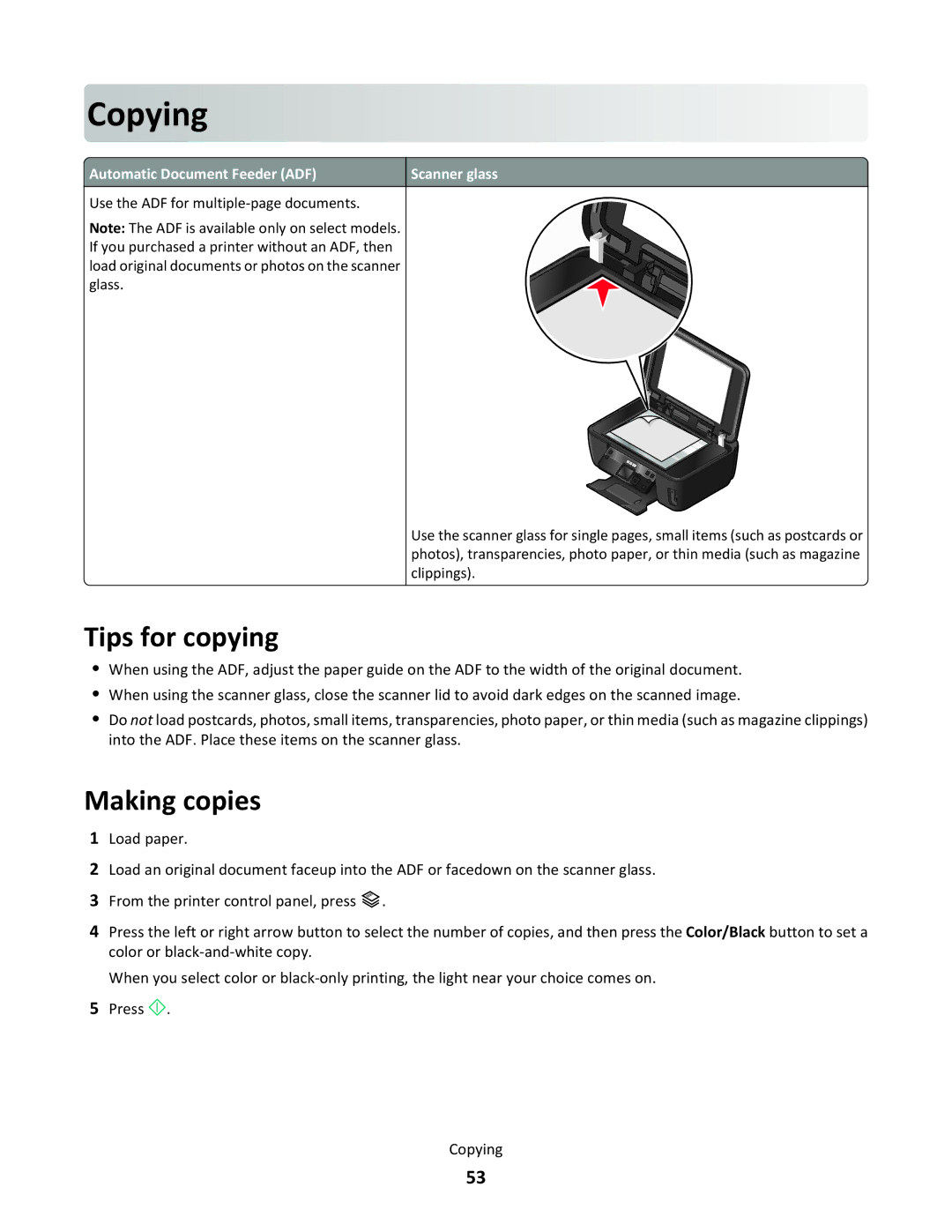 Lexmark 31N, S500 SERIES, 3EN, 30E, 30P manual Copying, Tips for copying, Making copies 