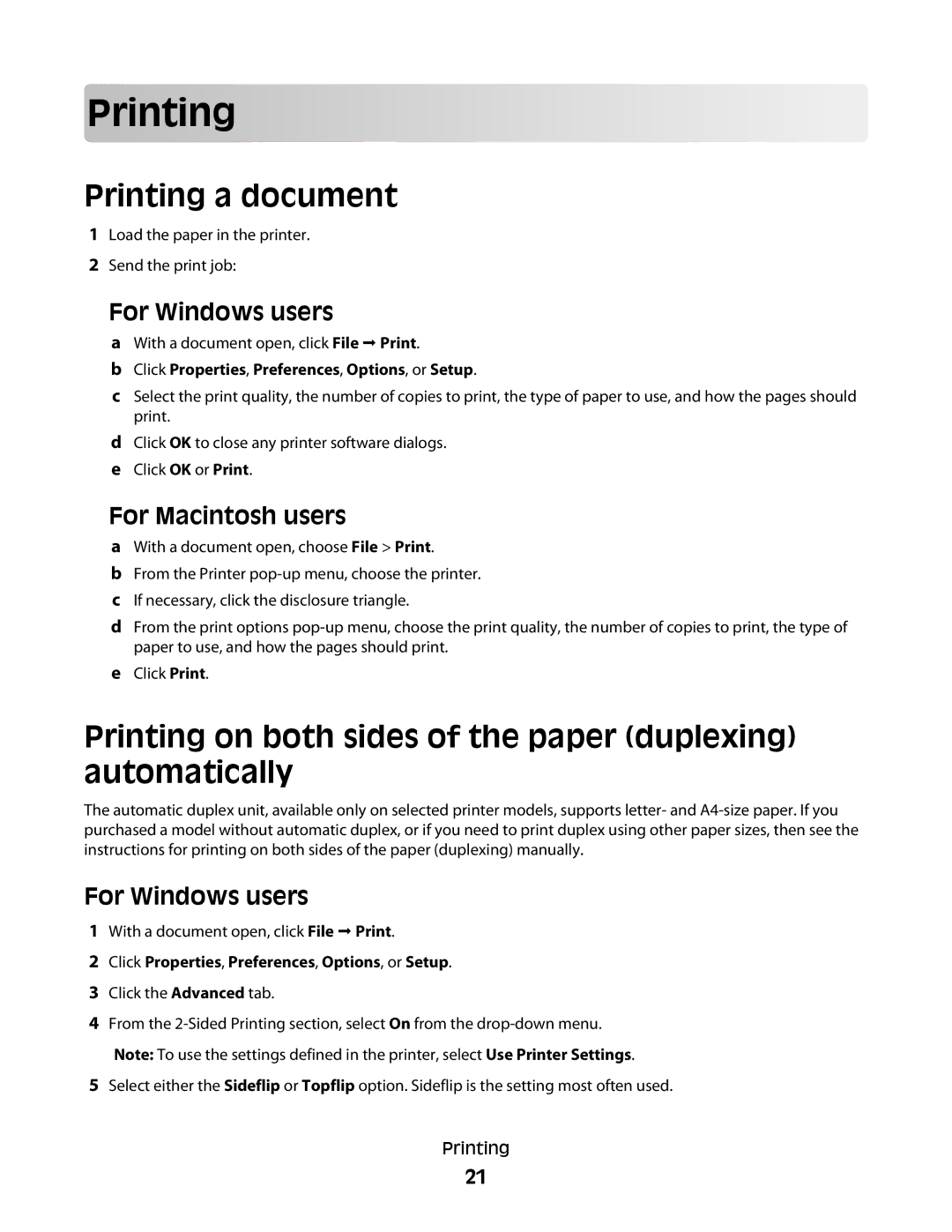 Lexmark S505, S508 manual Prin ting, Printing a document 