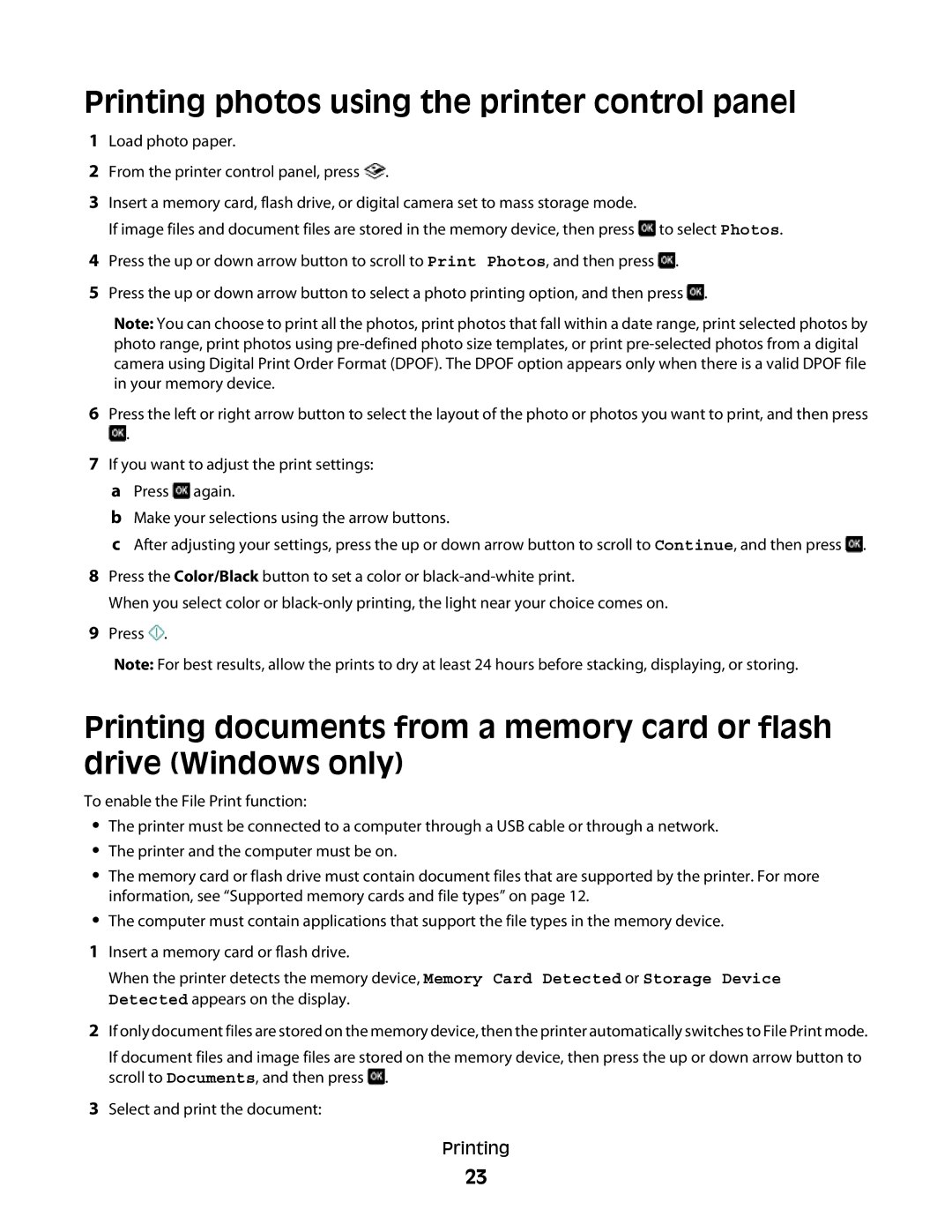 Lexmark S505, S508 manual Printing photos using the printer control panel 