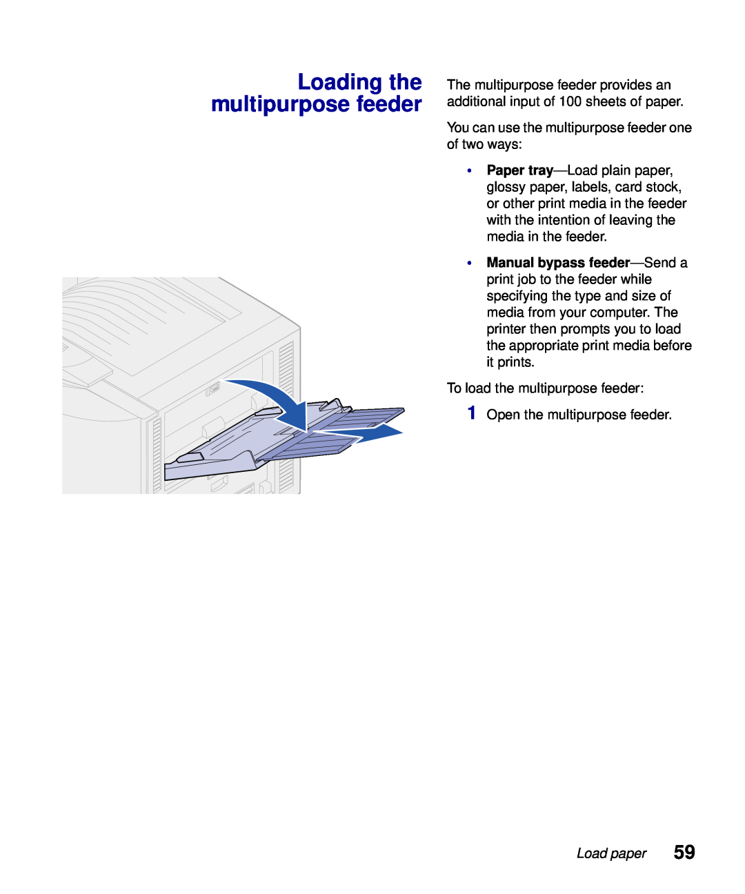 Lexmark S510-2222-00 setup guide Loading the multipurpose feeder, Load paper 