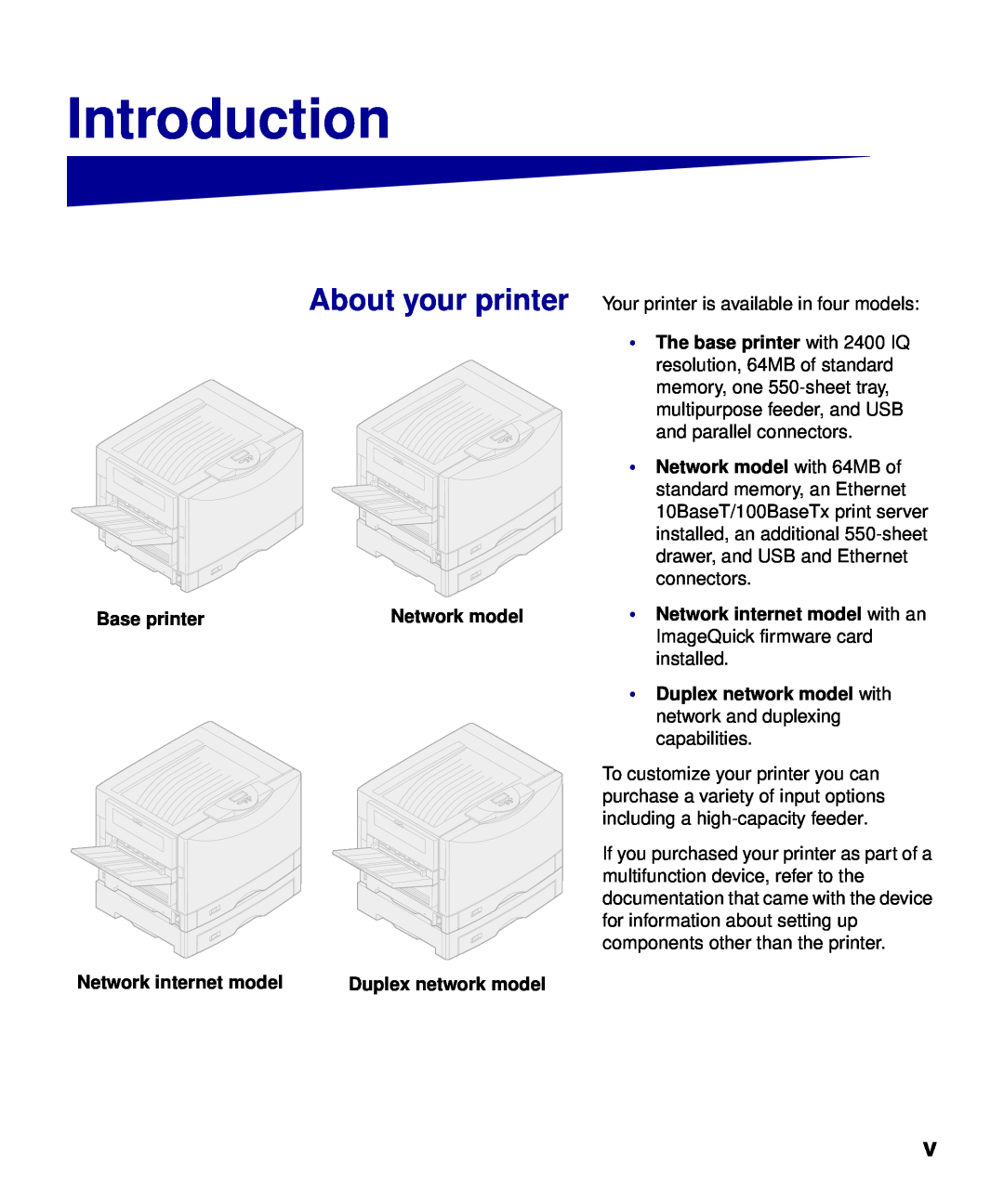 Lexmark S510-2222-00 setup guide Introduction, About your printer 