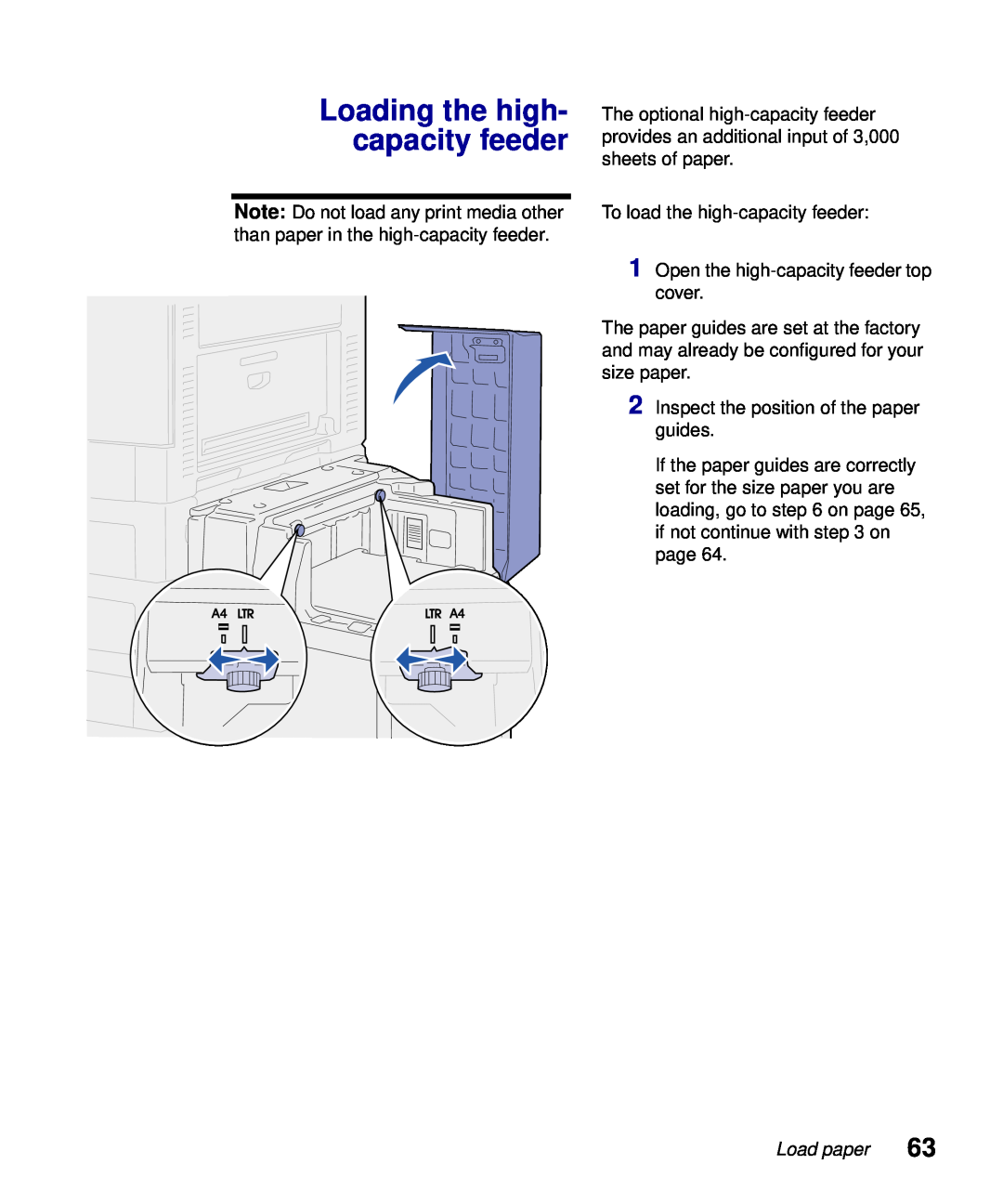 Lexmark S510-2222-00 setup guide Loading the high- capacity feeder, Load paper 