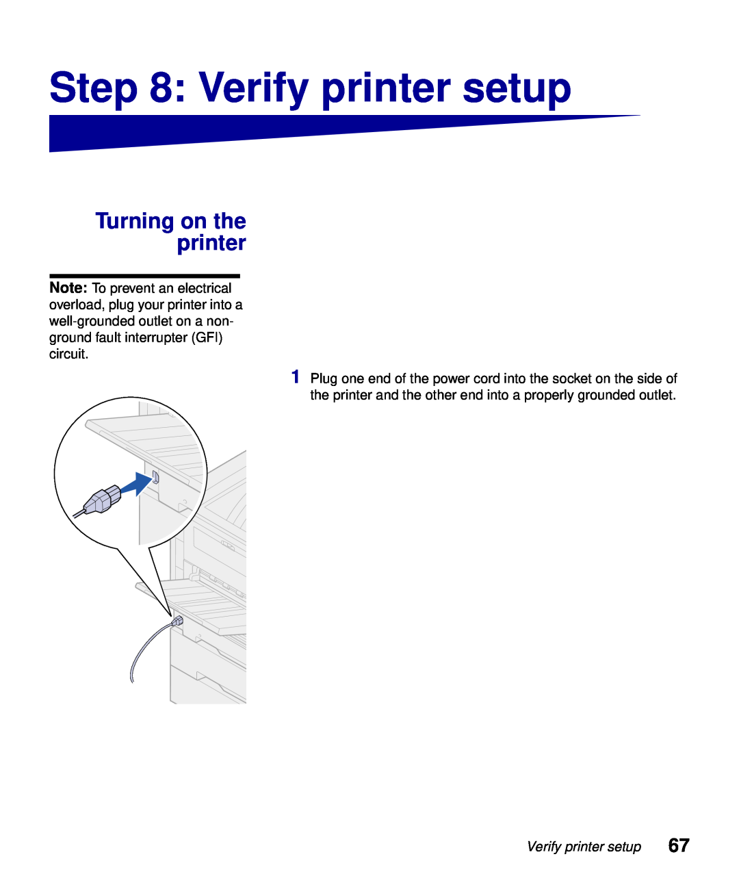Lexmark S510-2222-00 setup guide Verify printer setup, Turning on the printer 